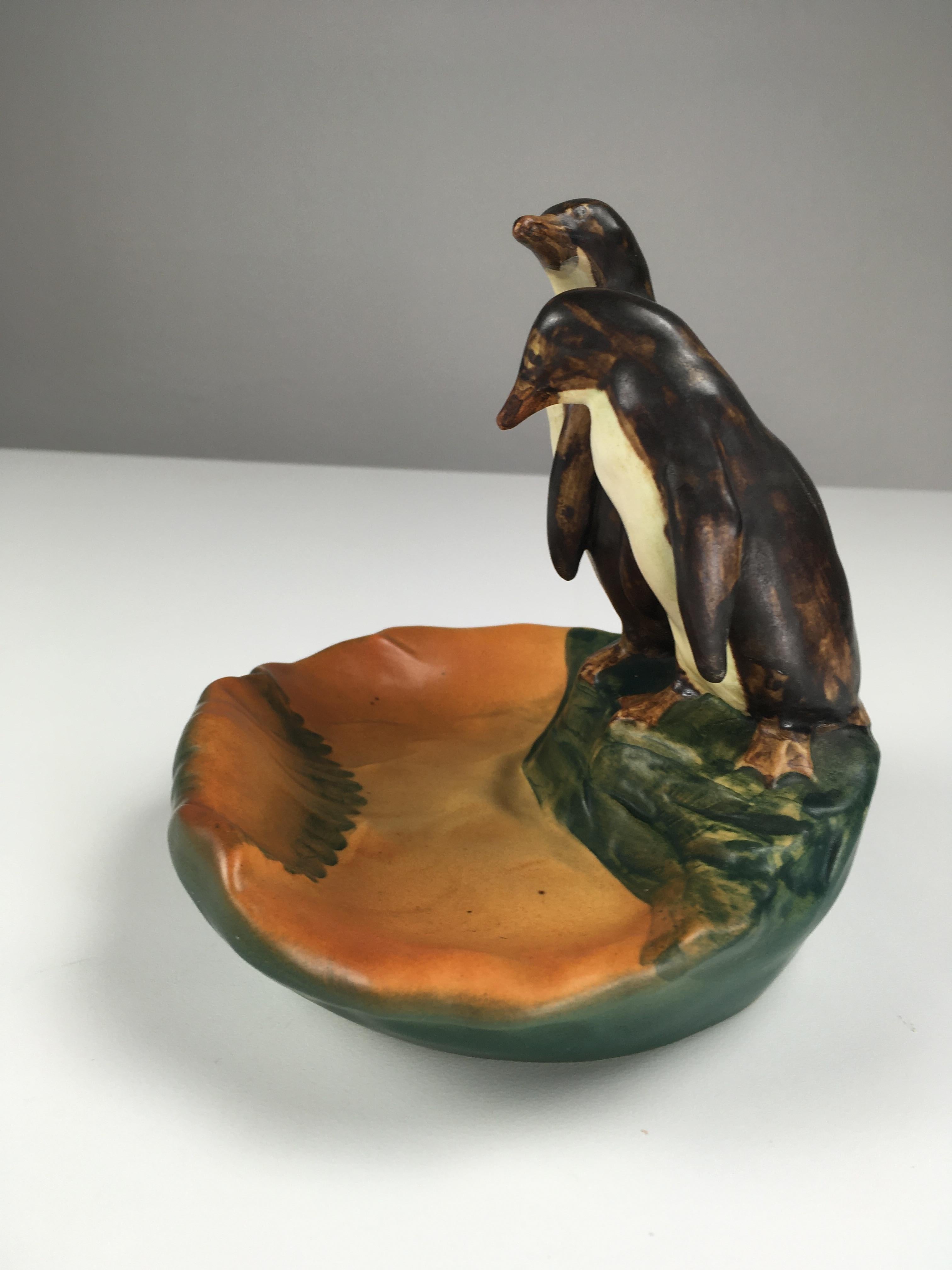Ceramic 1920's Danish Hand-Crafted Art Nouveau Penguin Ash Tray / Bowl by P. Ipsens Enke