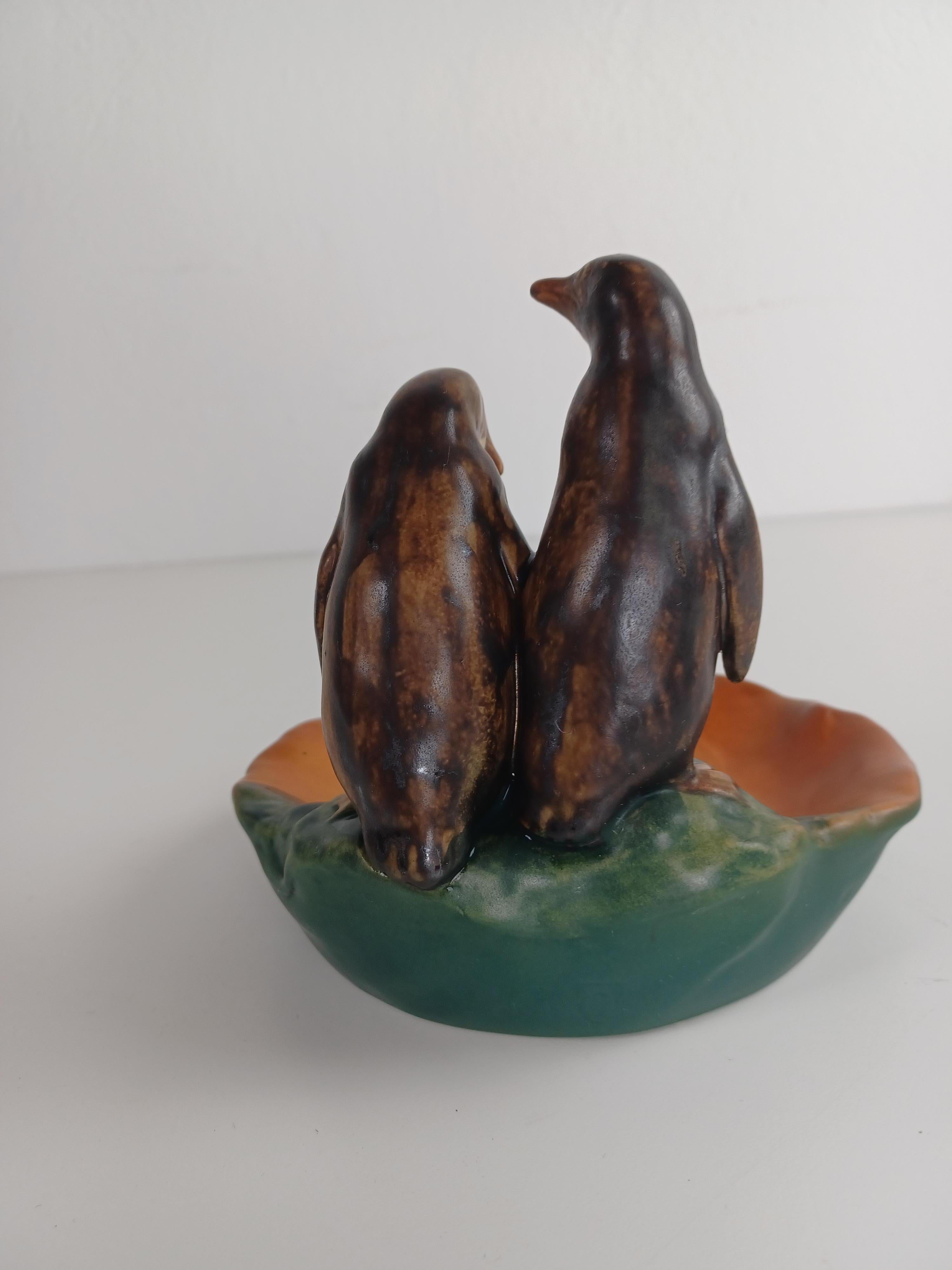 Early 20th Century 1920's Danish Hand-Crafted Art Nouveau Penguin Ash Tray / Bowl by P. Ipsens Enke For Sale