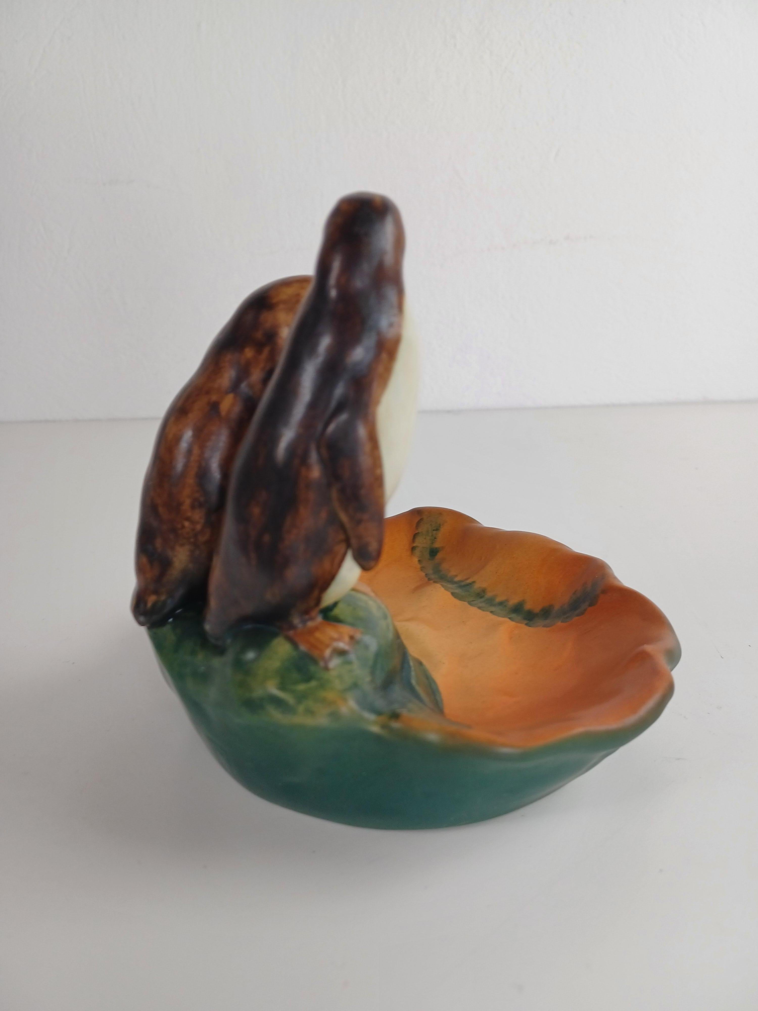 Ceramic 1920's Danish Hand-Crafted Art Nouveau Penguin Ash Tray / Bowl by P. Ipsens Enke For Sale