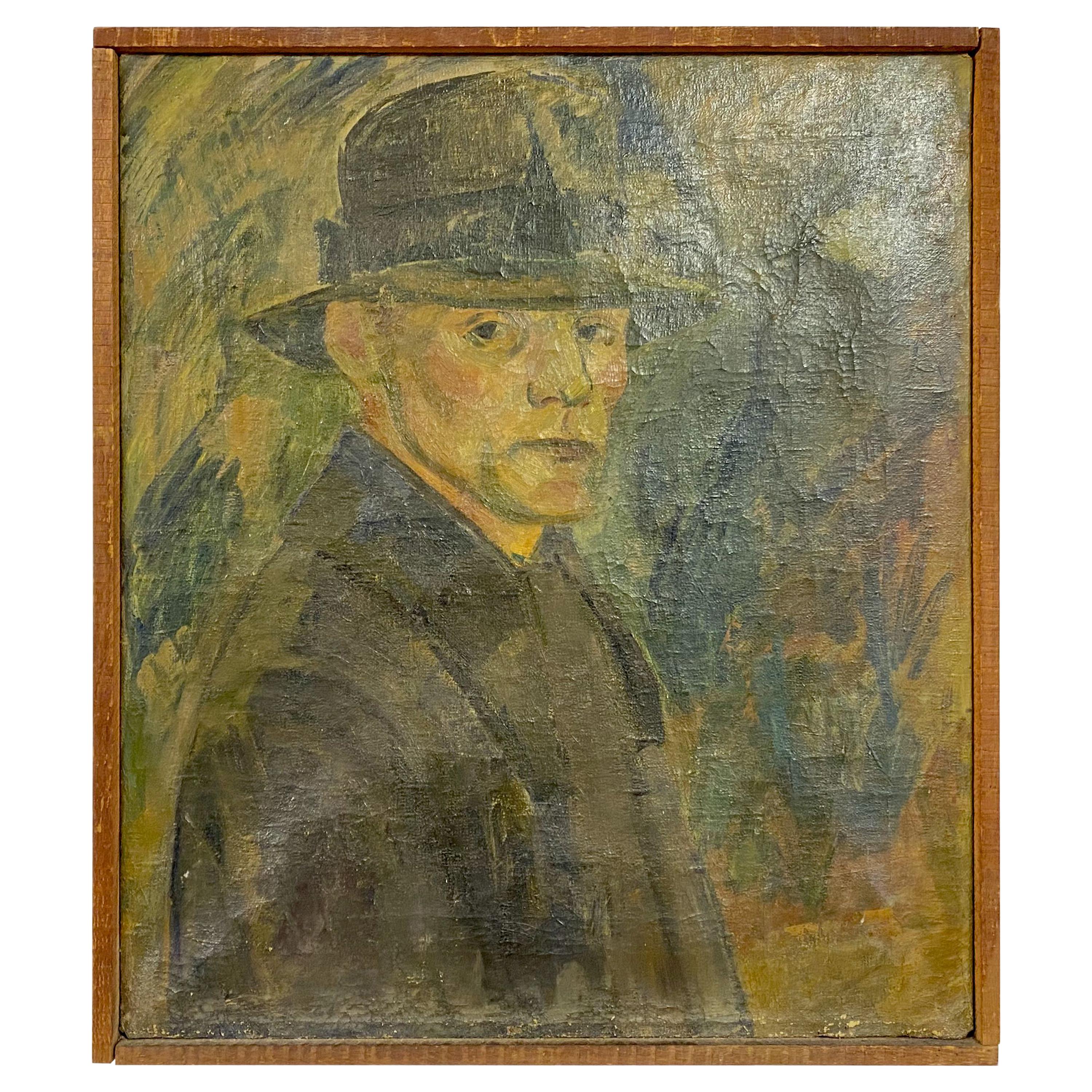 1920s Danish Oil Portrait of a Man Painting on Canvas