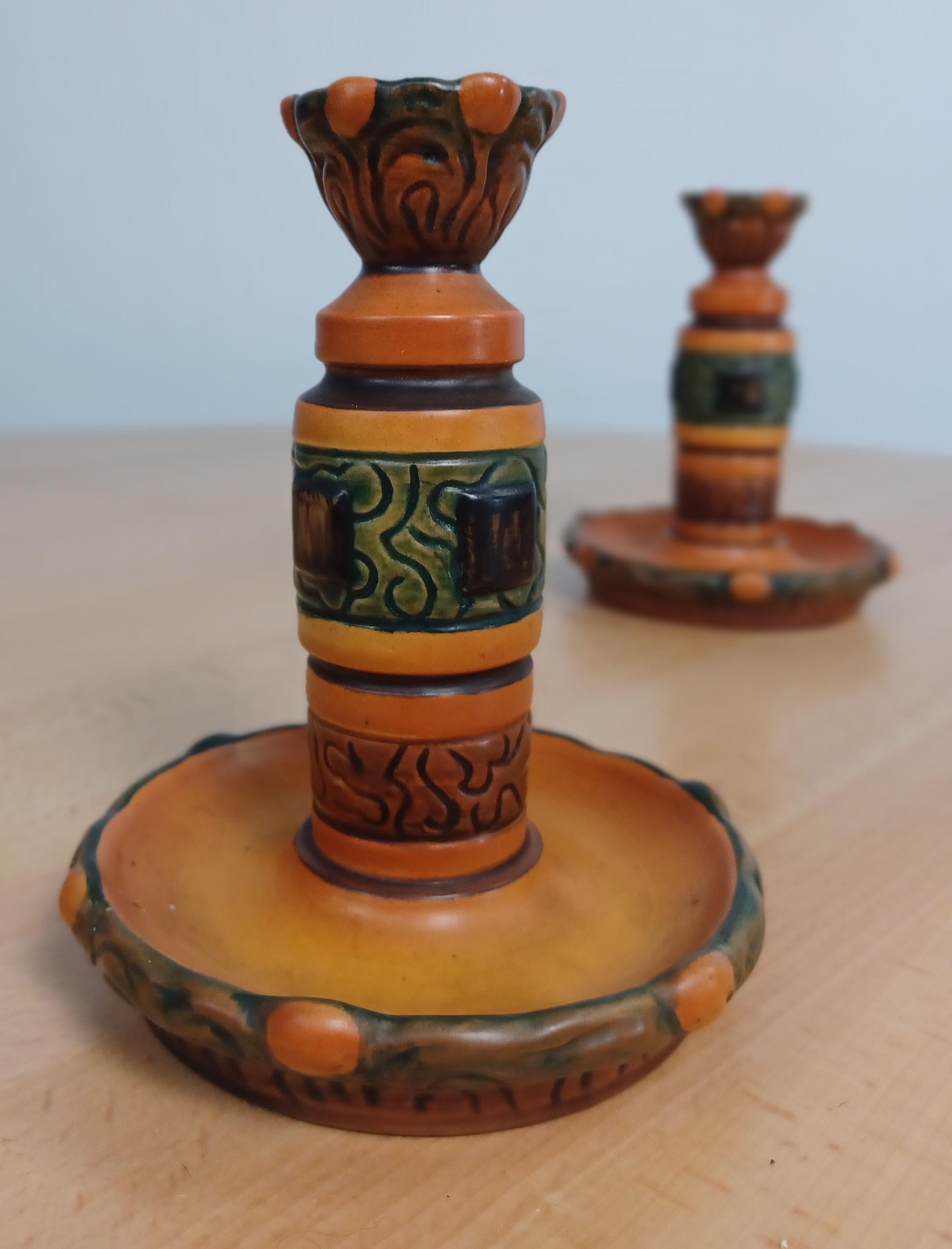 Art Nouveau 1920s Danish Thorvald Bindesboell Candlesticks by P. Ipsens Enke For Sale