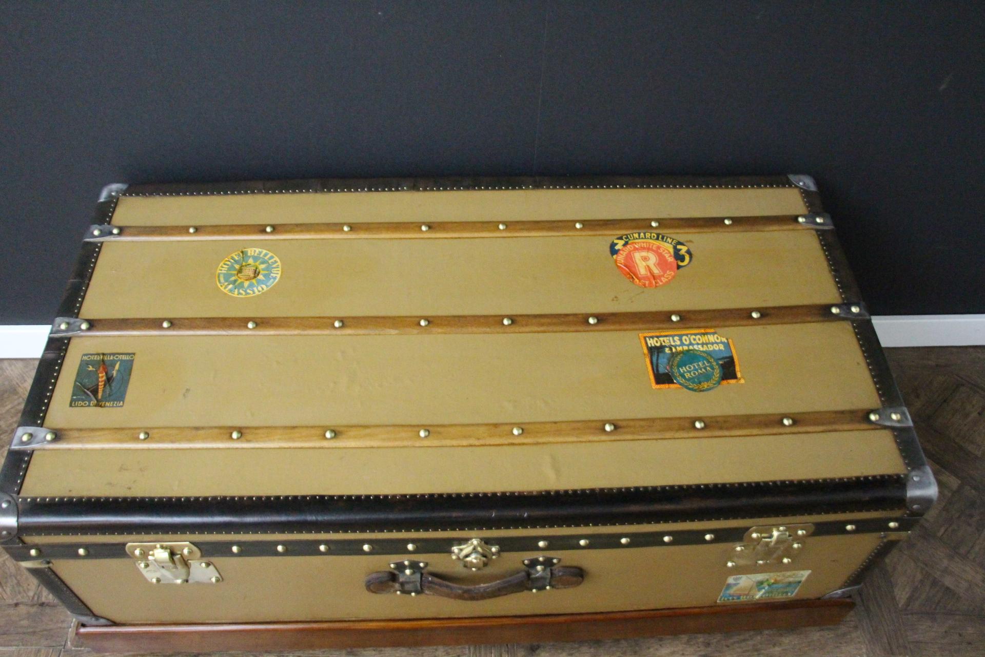 French 1920s Dark Beige Moynat Steamer Trunk, Moynat Trunk
