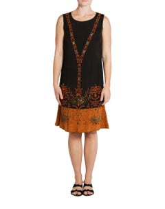 1920S Dark Chocolate Brown Silk With Chinese Beadwork Gown