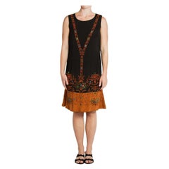 Robe 1920S en soie brun chocolat foncé avec perlage chinois