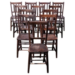 Antique 1920s Dark Elm Church, Chapel Dining Chairs, Set of Twelve