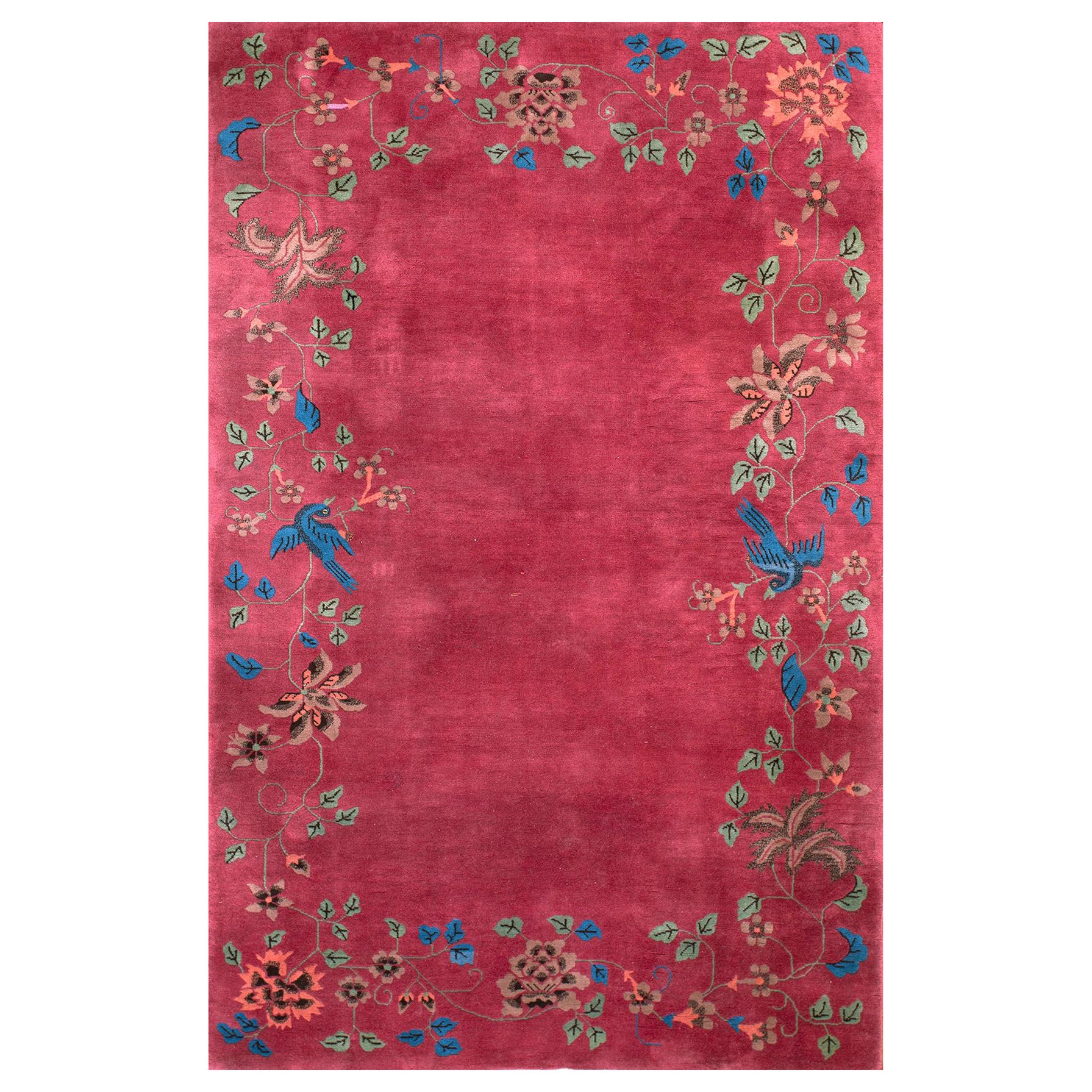 1920s Dark Pink Minimalist Floral Border Chinese Art Deco Rug 5
x7
6" Carpet