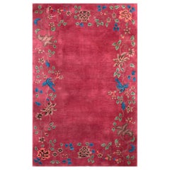 1920s Dark Pink Minimalist Floral Border Chinese Art Deco Rug 5
x7
6" Carpet