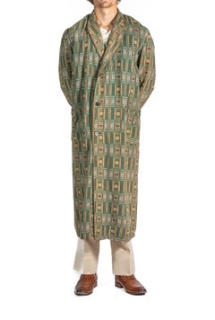 1920S Dark Teal & Brown Wool/Cotton Mens Robe