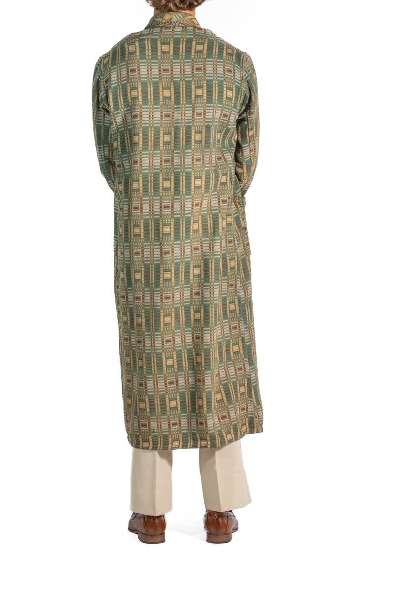 1920S Dark Teal & Brown Wool/Cotton Mens Robe For Sale 1