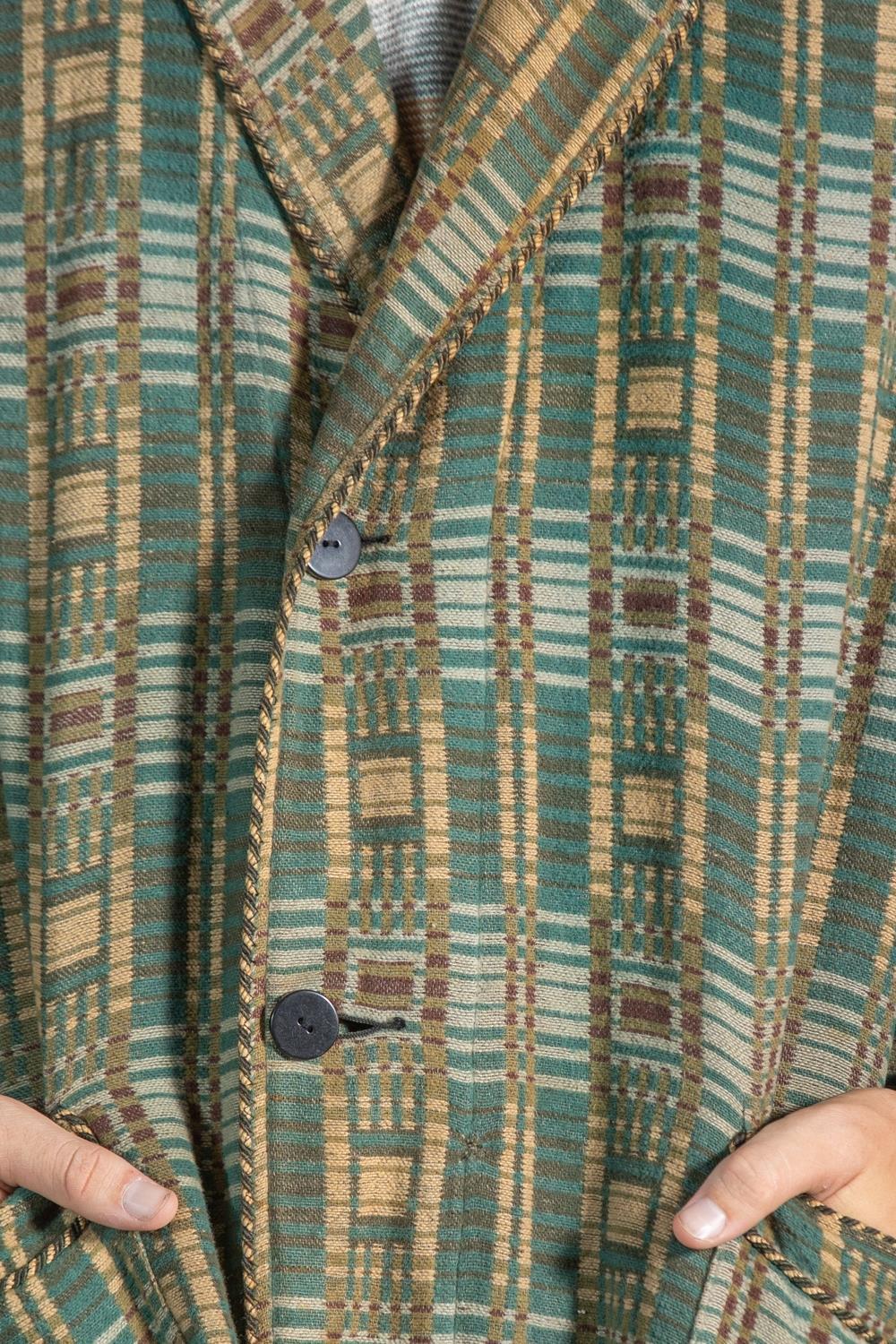 1920S Dark Teal & Brown Wool/Cotton Mens Robe For Sale 3