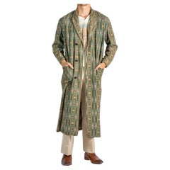 1920S Dunkles Teal & Brown Wolle/Baumwolle Herren Robe
