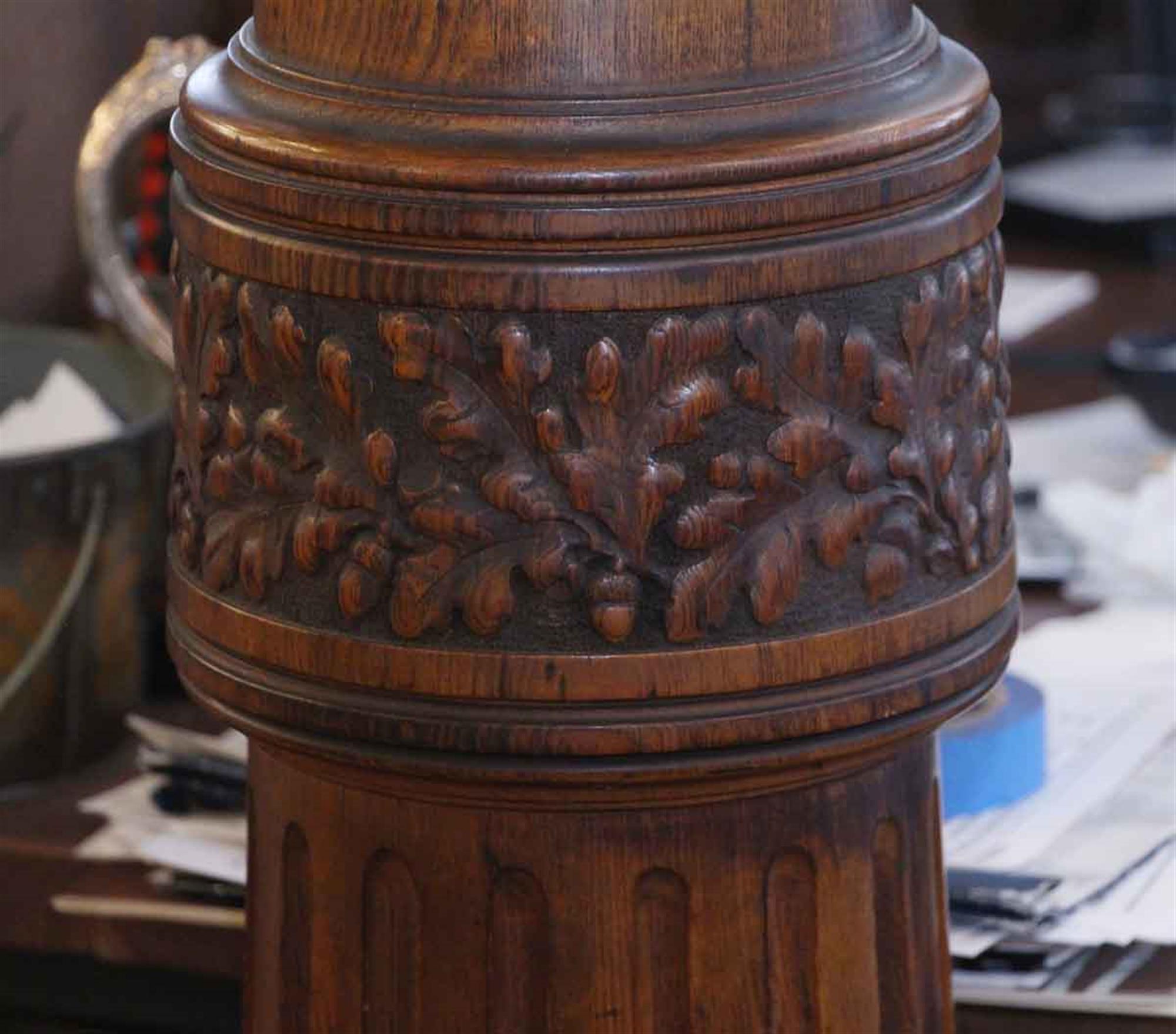 American 1920s Dark Tone Octagonal Oak Pedestal with Pivoting Top