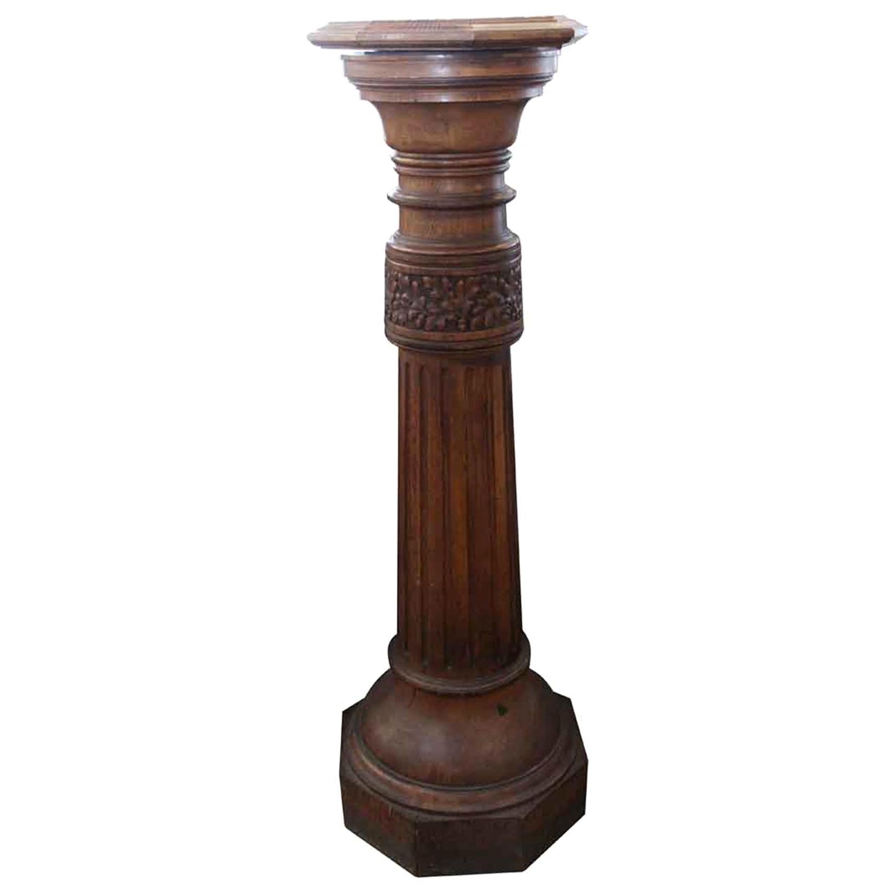 1920s Dark Tone Octagonal Oak Pedestal with Pivoting Top