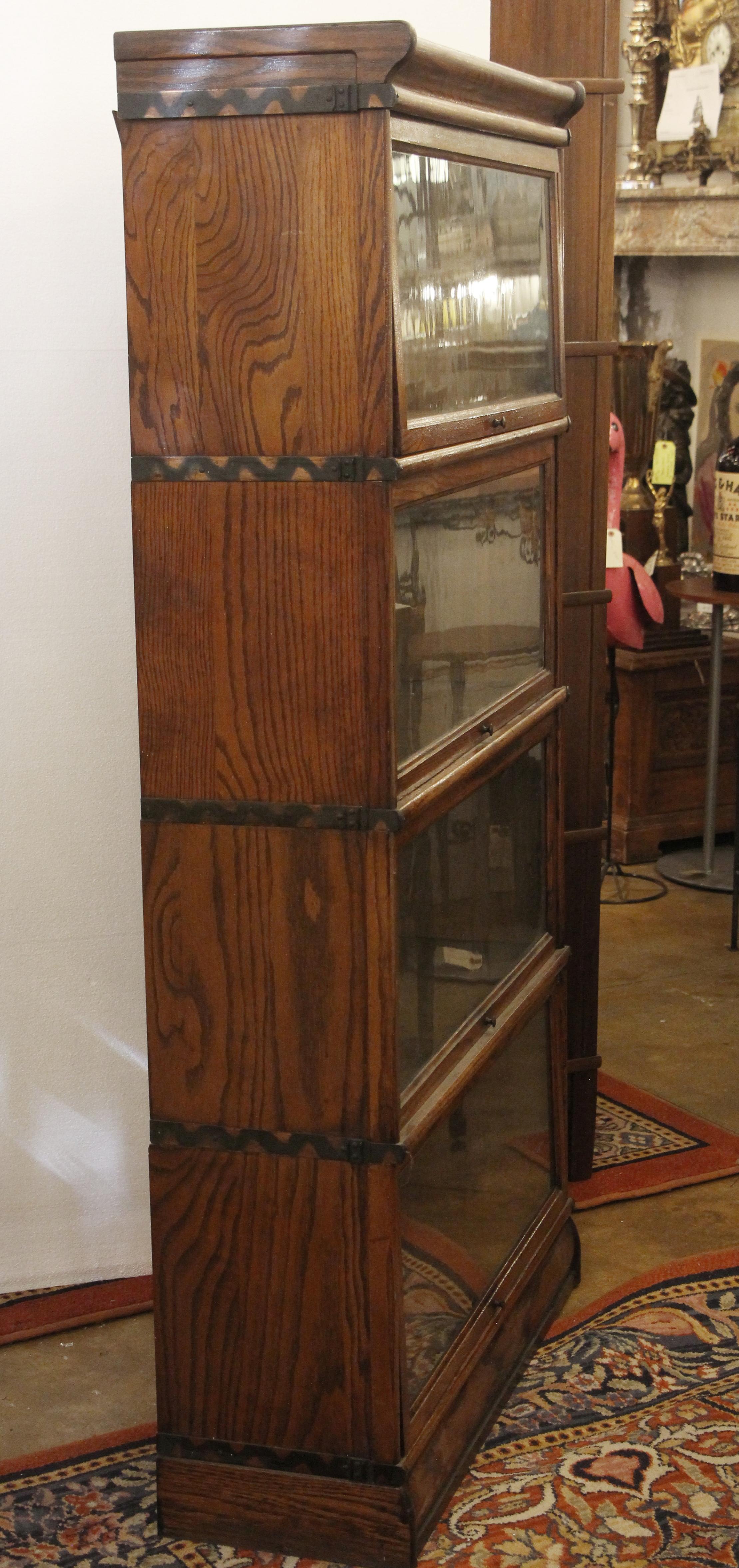 Industrial 1920s Dark Wood Tone Barrister Bookcase