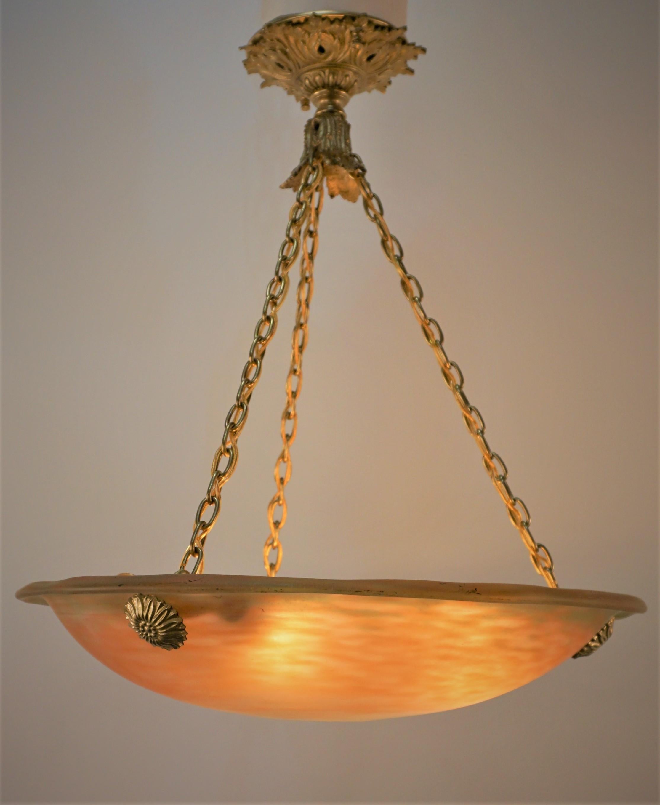 French 1920s Daum Style Blow Glass Chandelier