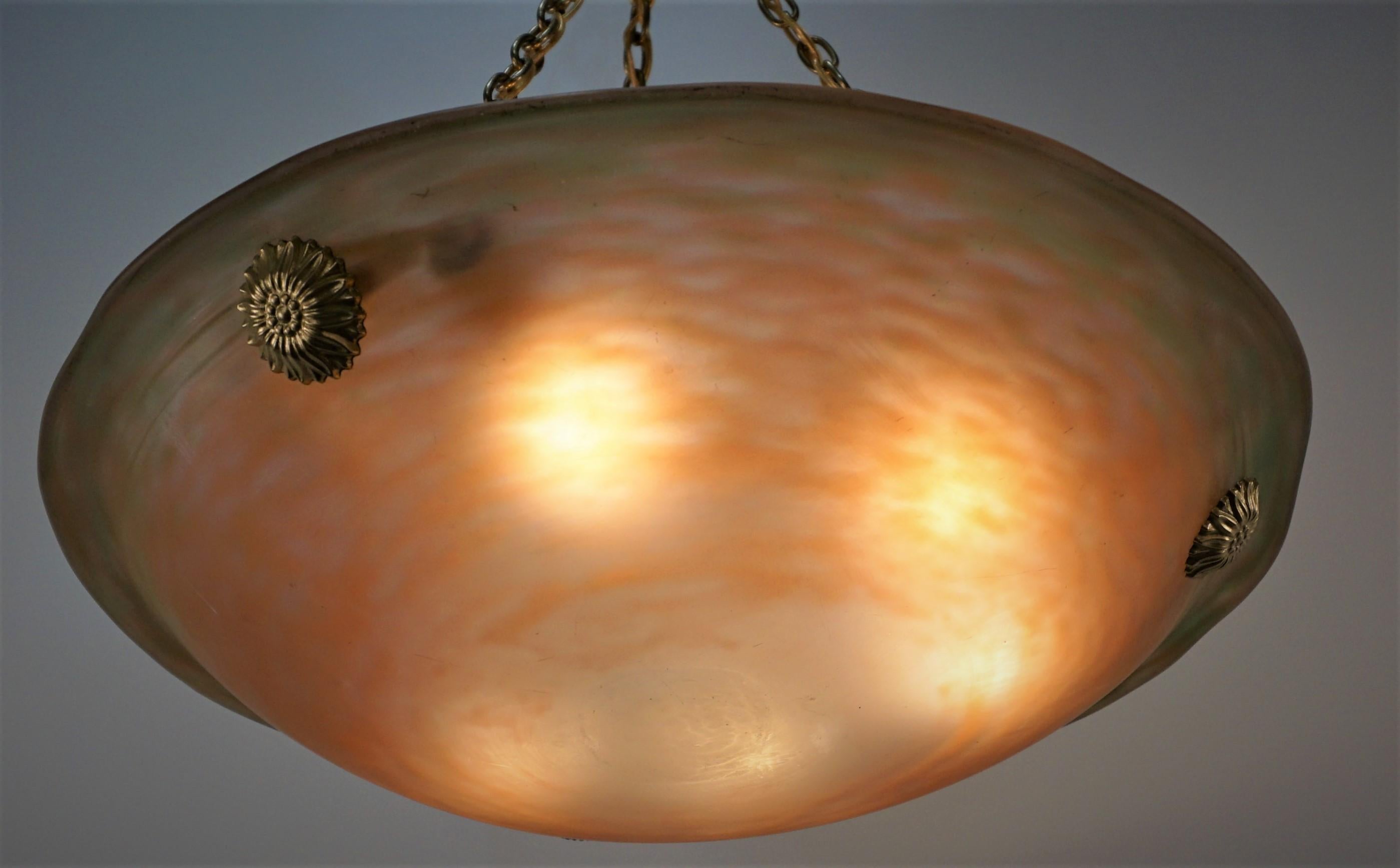 Early 20th Century 1920s Daum Style Blow Glass Chandelier For Sale