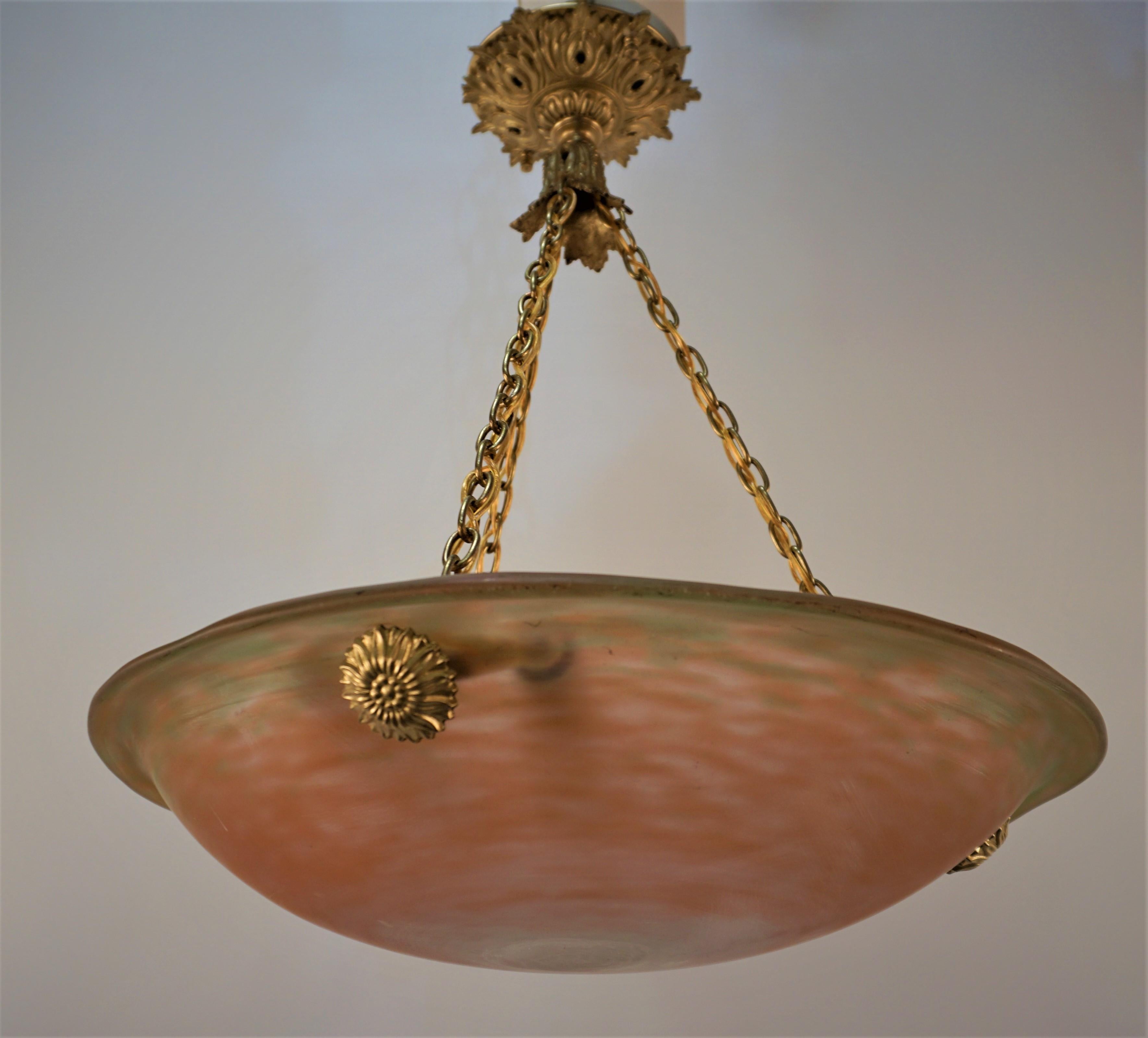 1920s Daum Style Blow Glass Chandelier For Sale 3