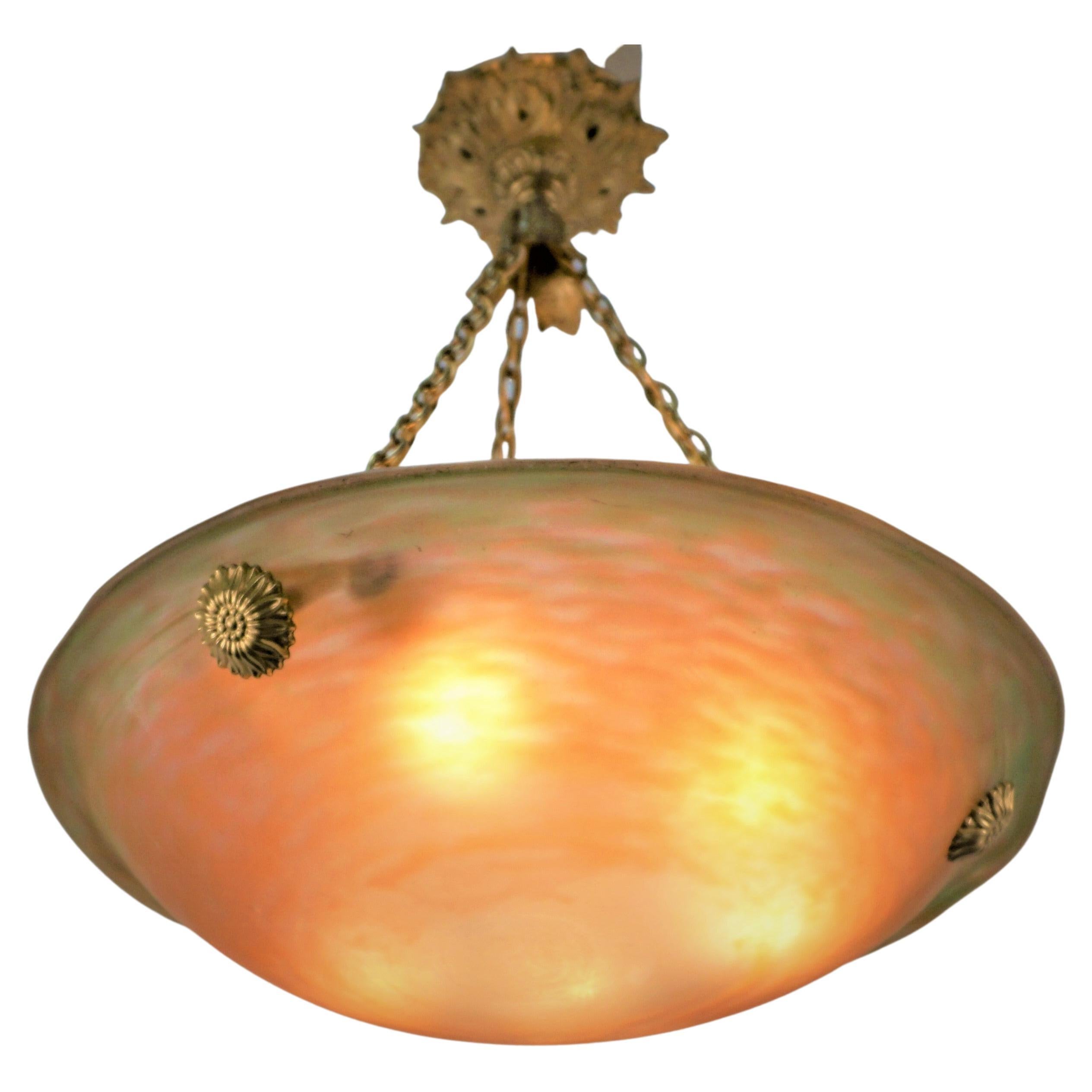 1920s Daum Style Blow Glass Chandelier For Sale
