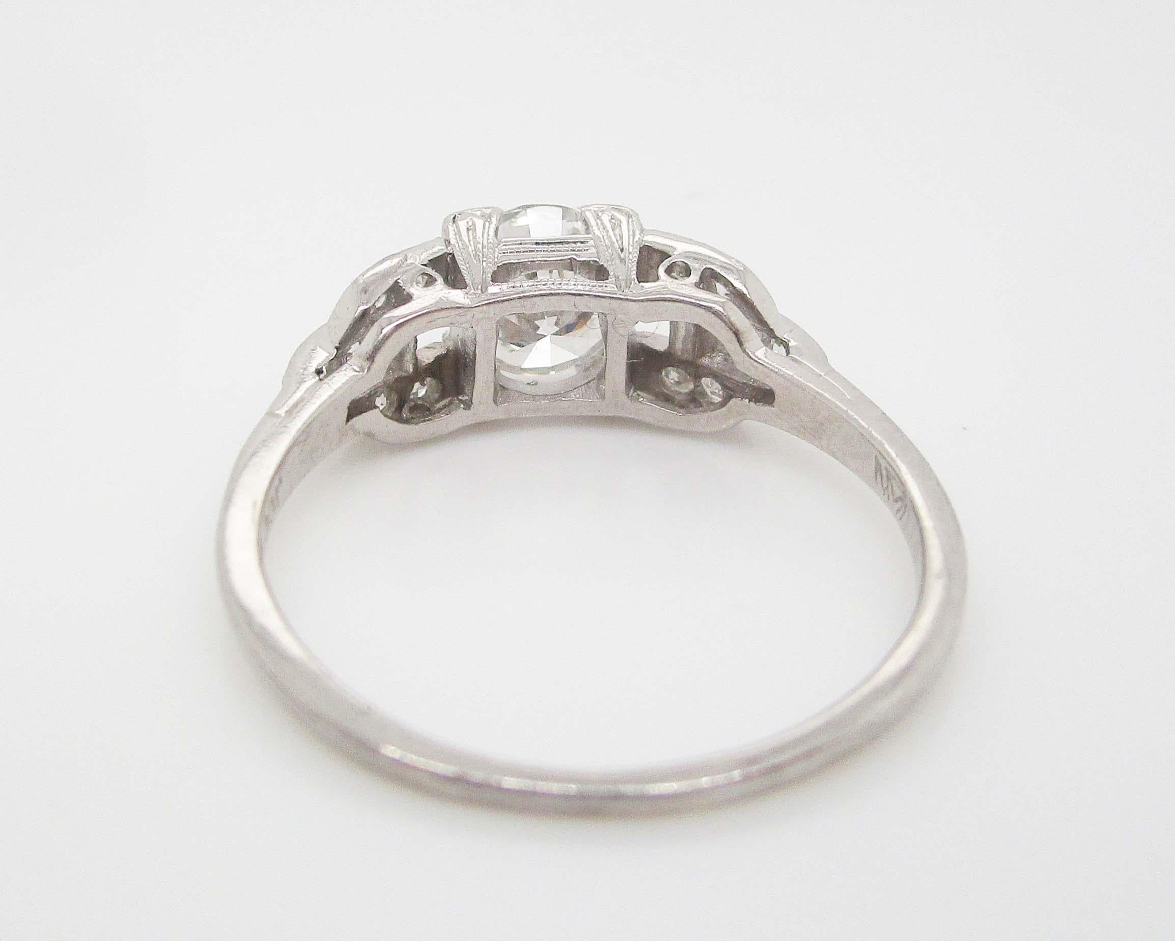 1920's Deco European Cut Diamond Engagement Ring with GIA Report For Sale 4