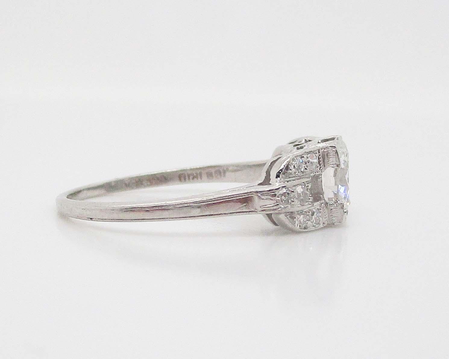 1920's Deco European Cut Diamond Engagement Ring with GIA Report For Sale 5