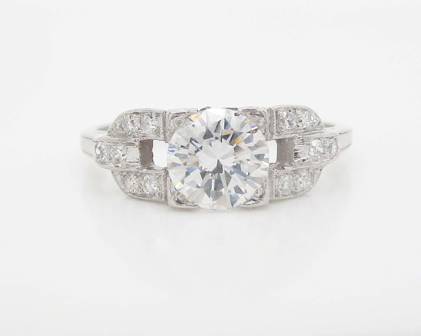 Art Deco 1920's Deco European Cut Diamond Engagement Ring with GIA Report For Sale