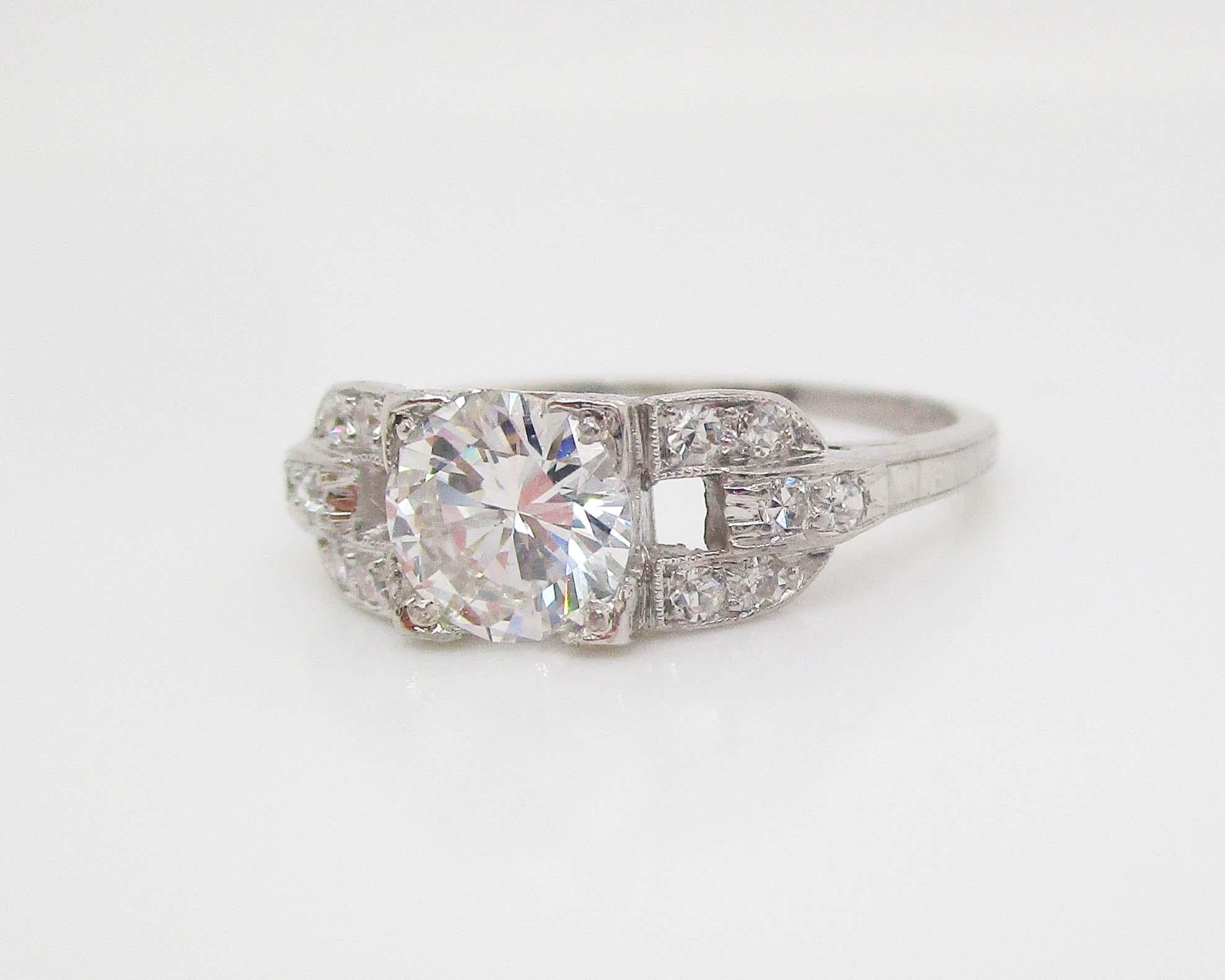 1920's Deco European Cut Diamond Engagement Ring with GIA Report In Excellent Condition For Sale In Lexington, KY
