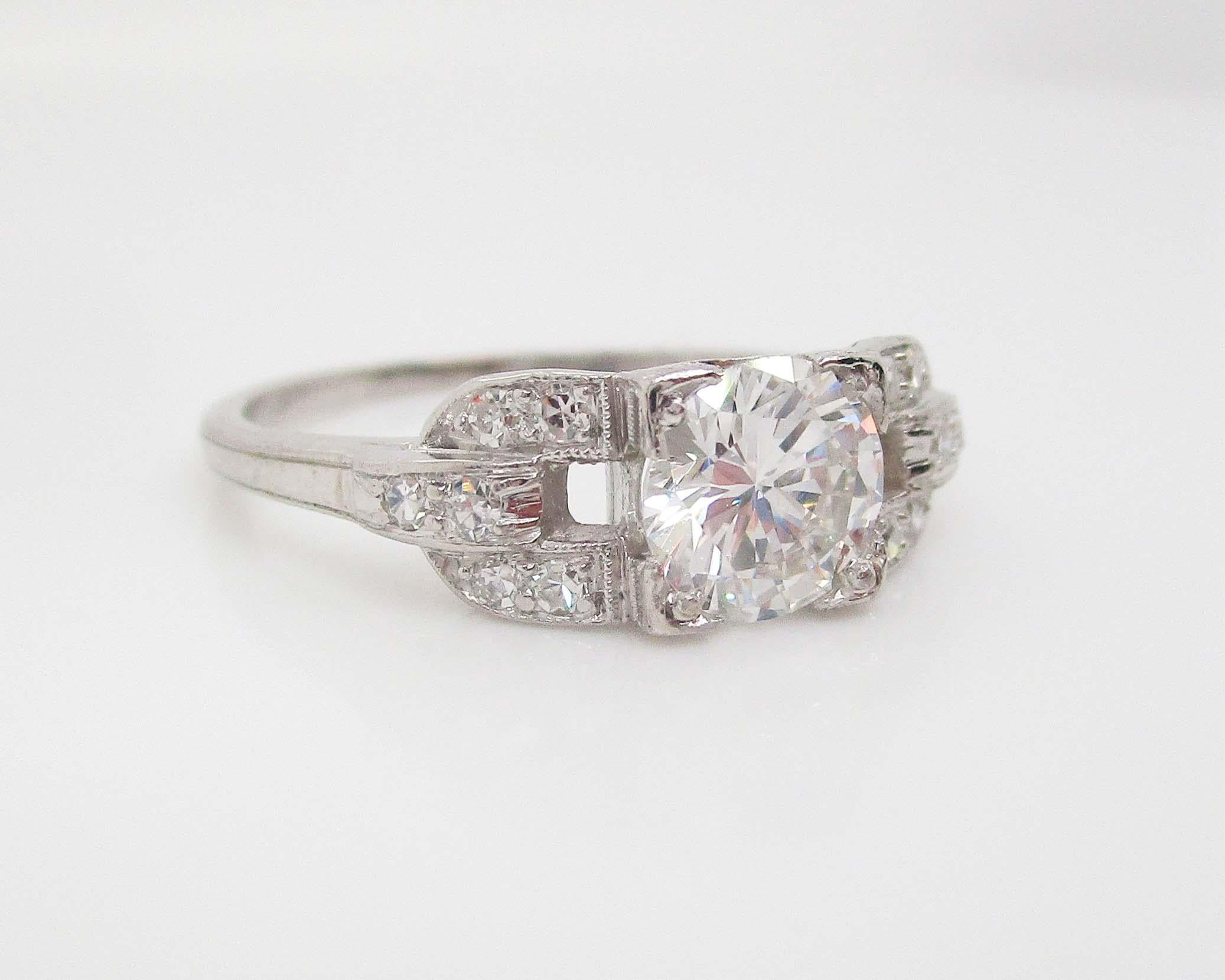 Women's 1920's Deco European Cut Diamond Engagement Ring with GIA Report For Sale