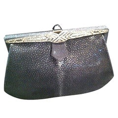 1920's Deco Marcasite onyx stingray clutch