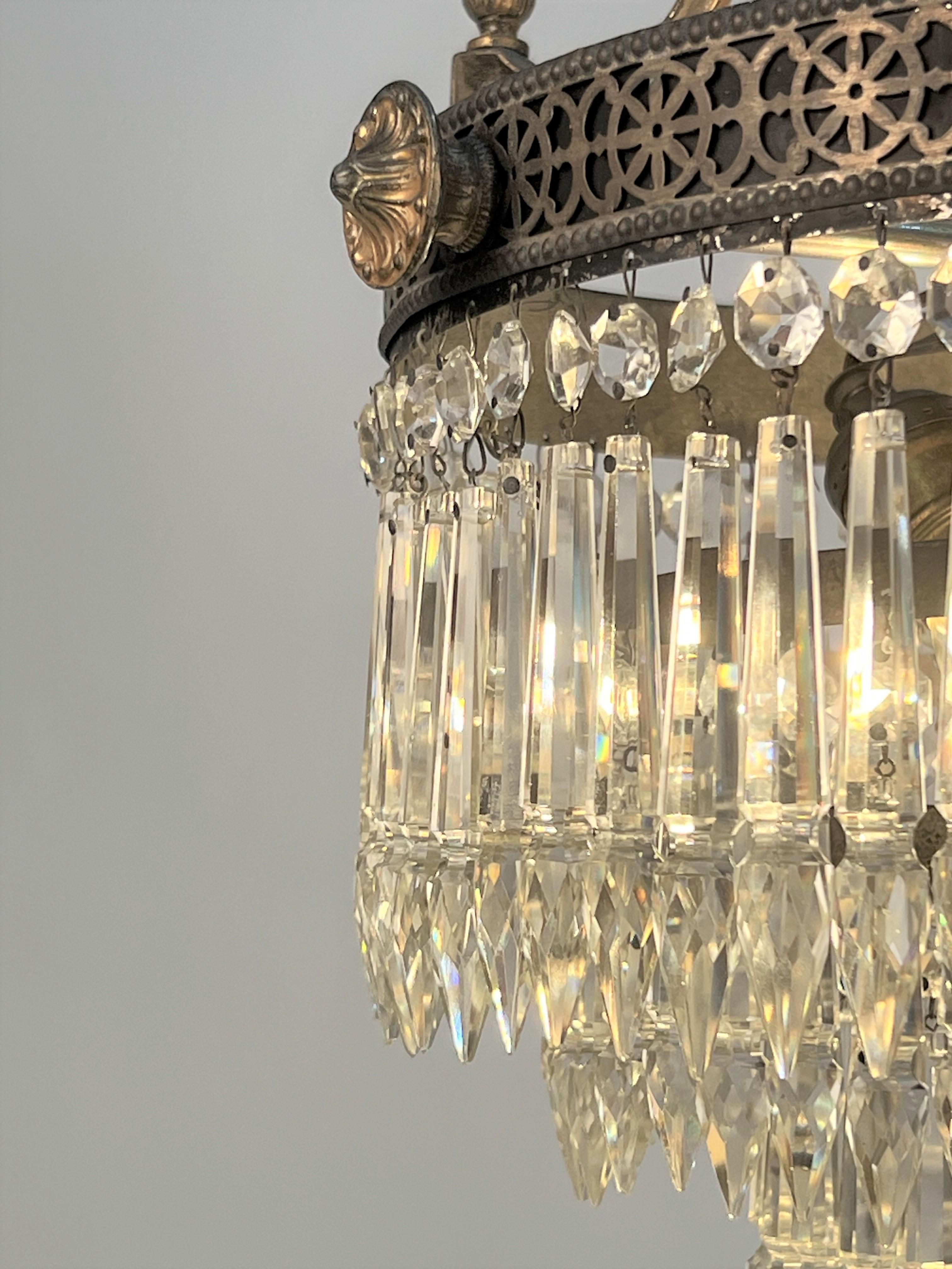 1920's Decorative Crystal and Brass Chandelier 4