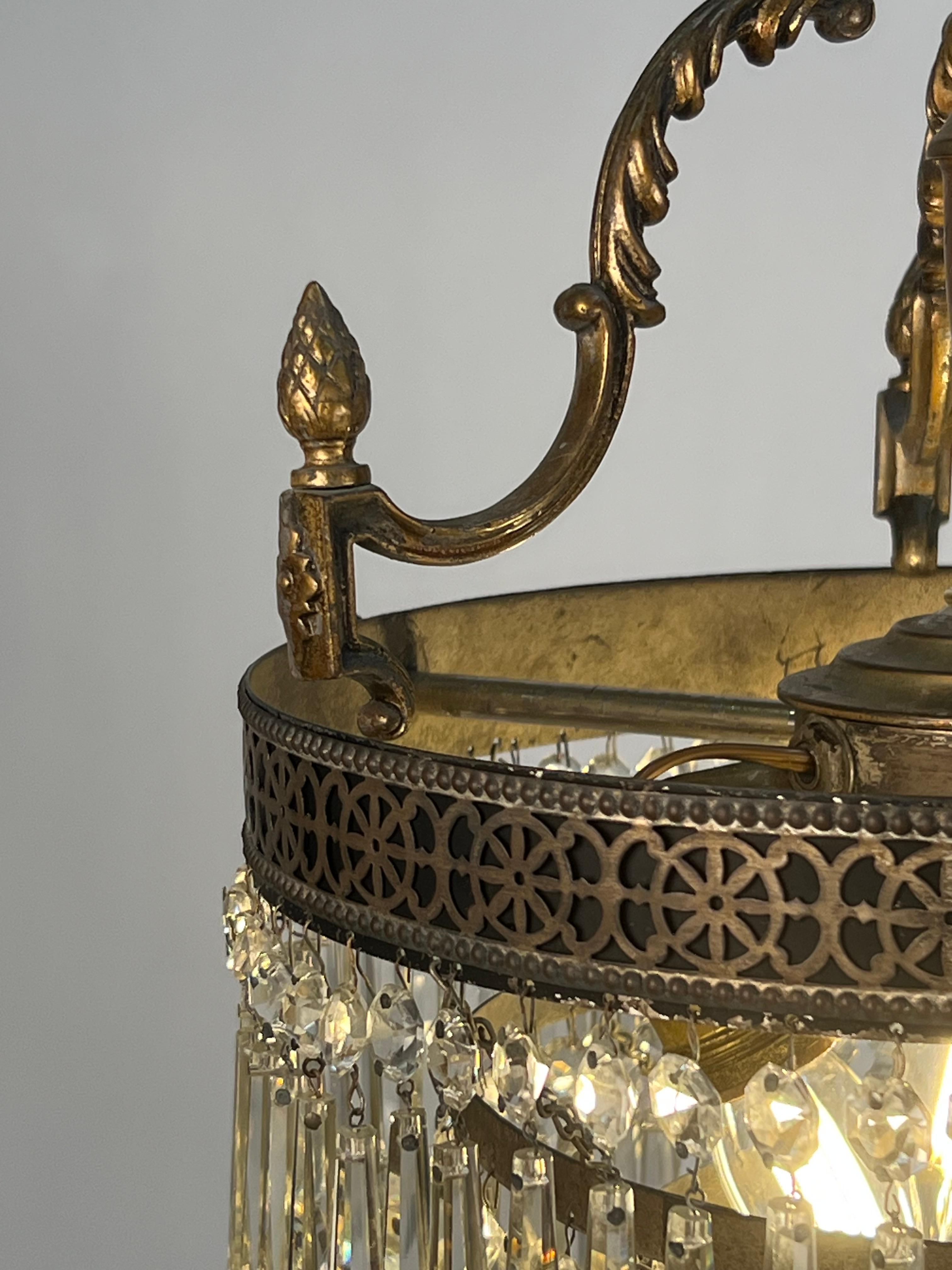 Belle Époque 1920's Decorative Crystal and Brass Chandelier