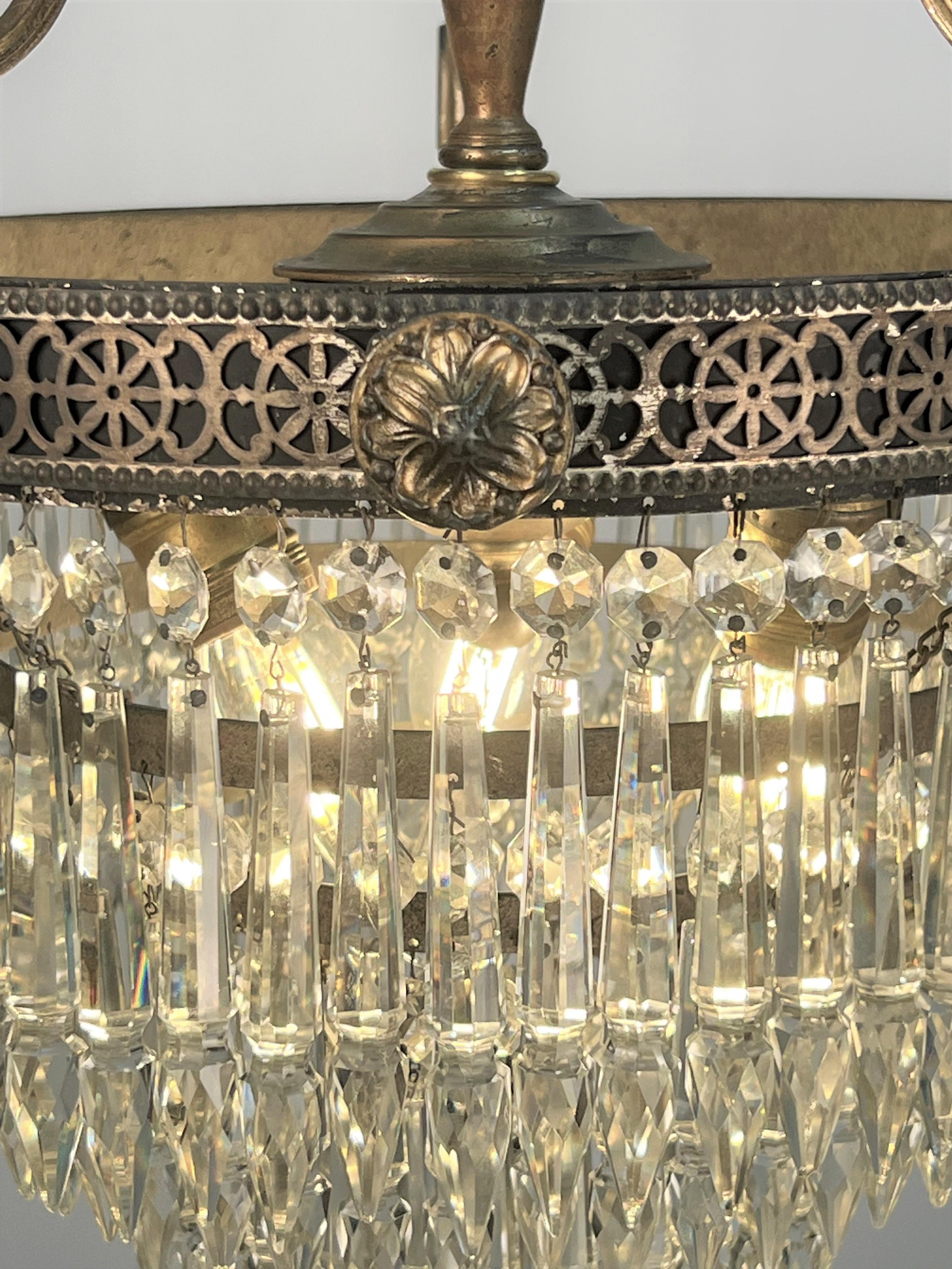 Cast 1920's Decorative Crystal and Brass Chandelier