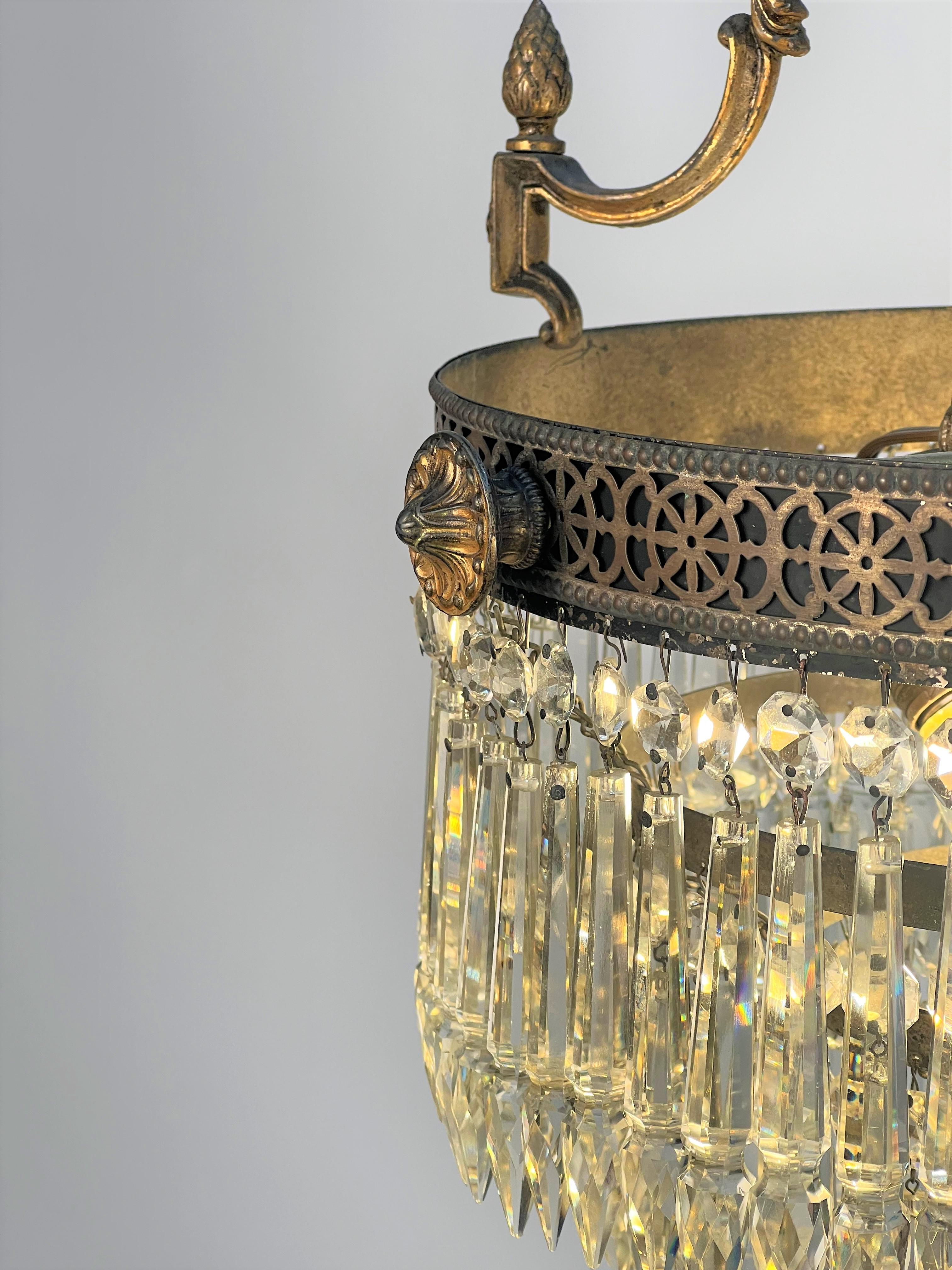 Early 20th Century 1920's Decorative Crystal and Brass Chandelier