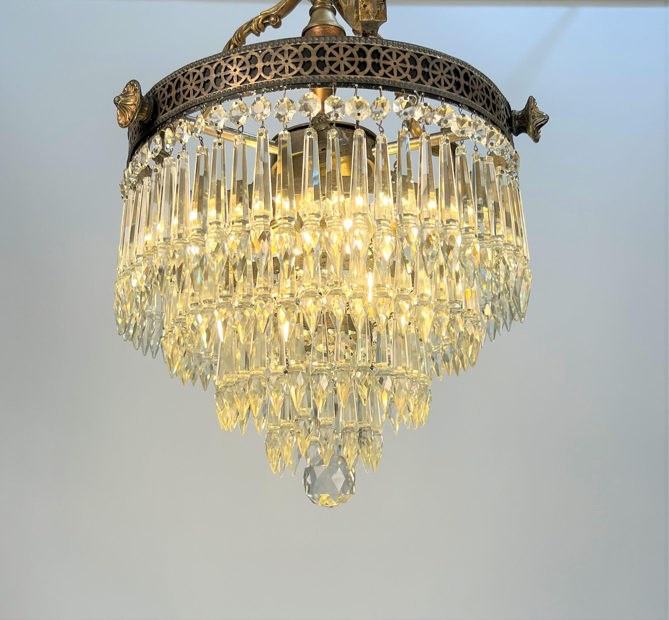 1920's Decorative Crystal and Brass Chandelier 2