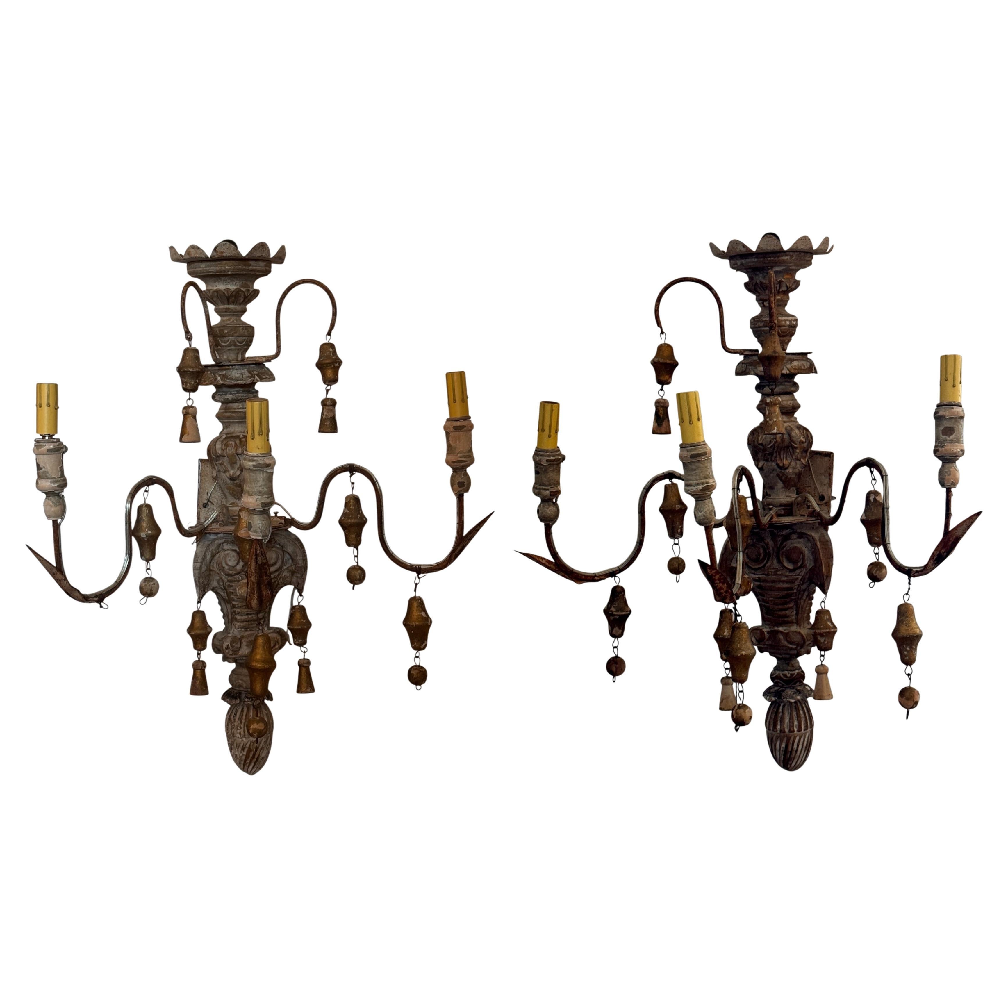 1920s Decorative Wall Sconces With Hanging Bells