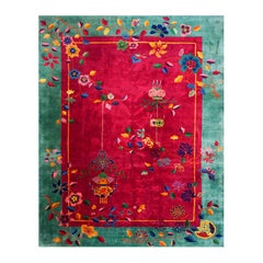 1920s Deep Red-Green Floral Lantern Antique Chinese Deco Rug8
9"x11
6" Carpet