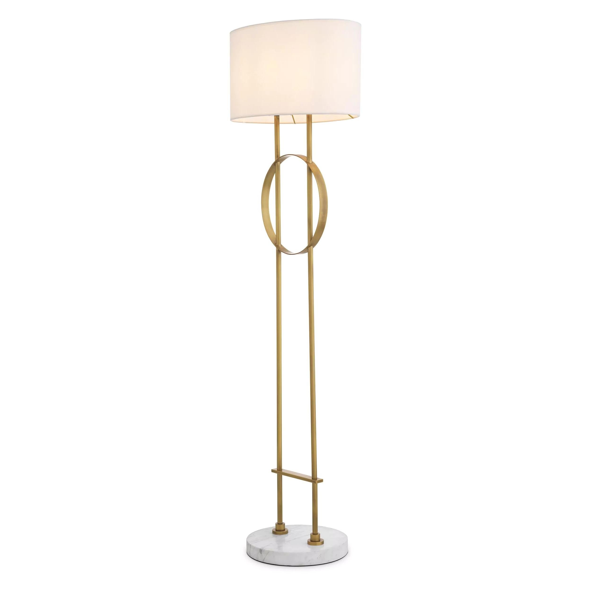 Contemporary 1920s Design and Art Deco Style Brass and White Marble Floor Lamp For Sale