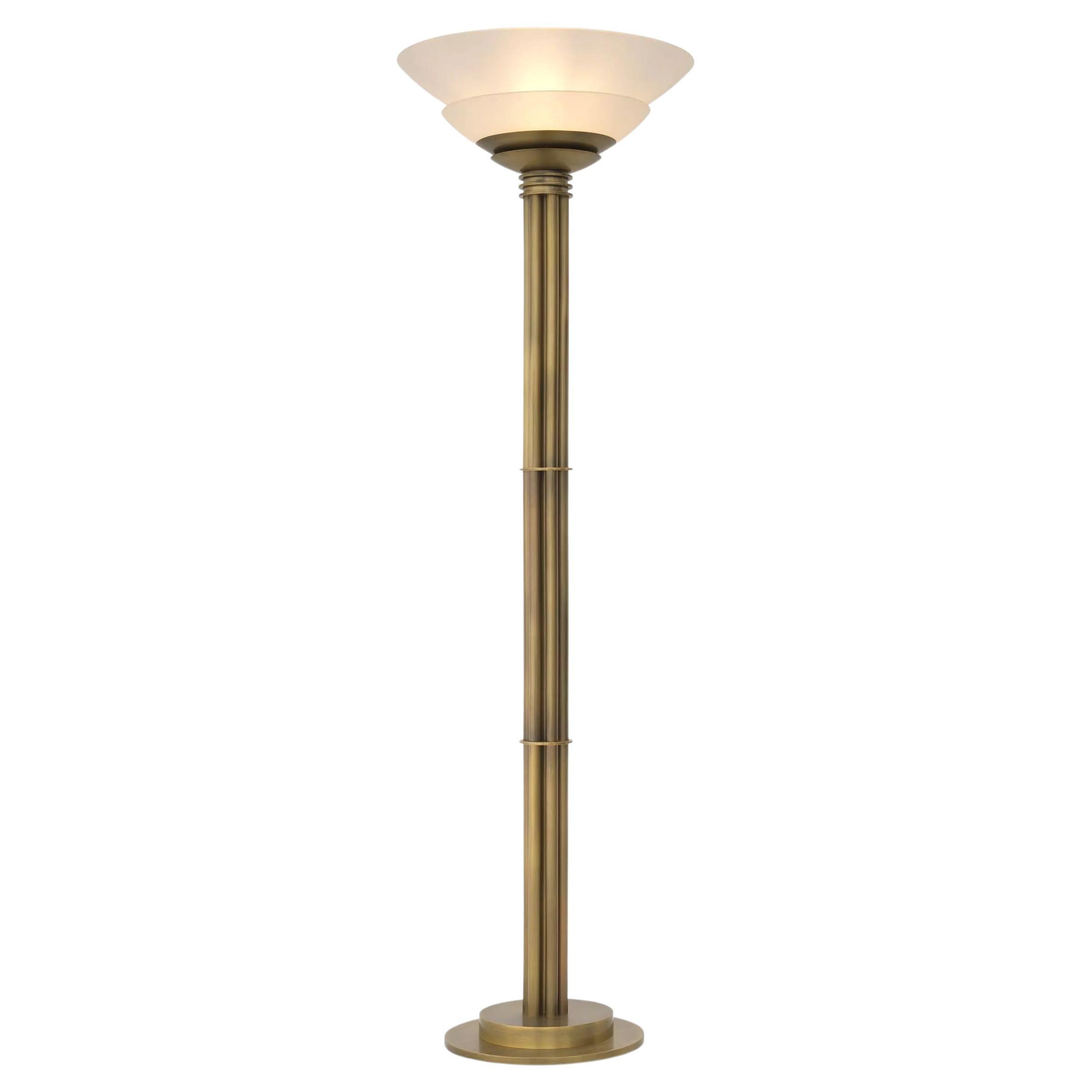 Stehlampe aus Messing und weißem Opalglas im Art-déco-Stil der 1920er Jahre (Unbekannt) im Angebot
