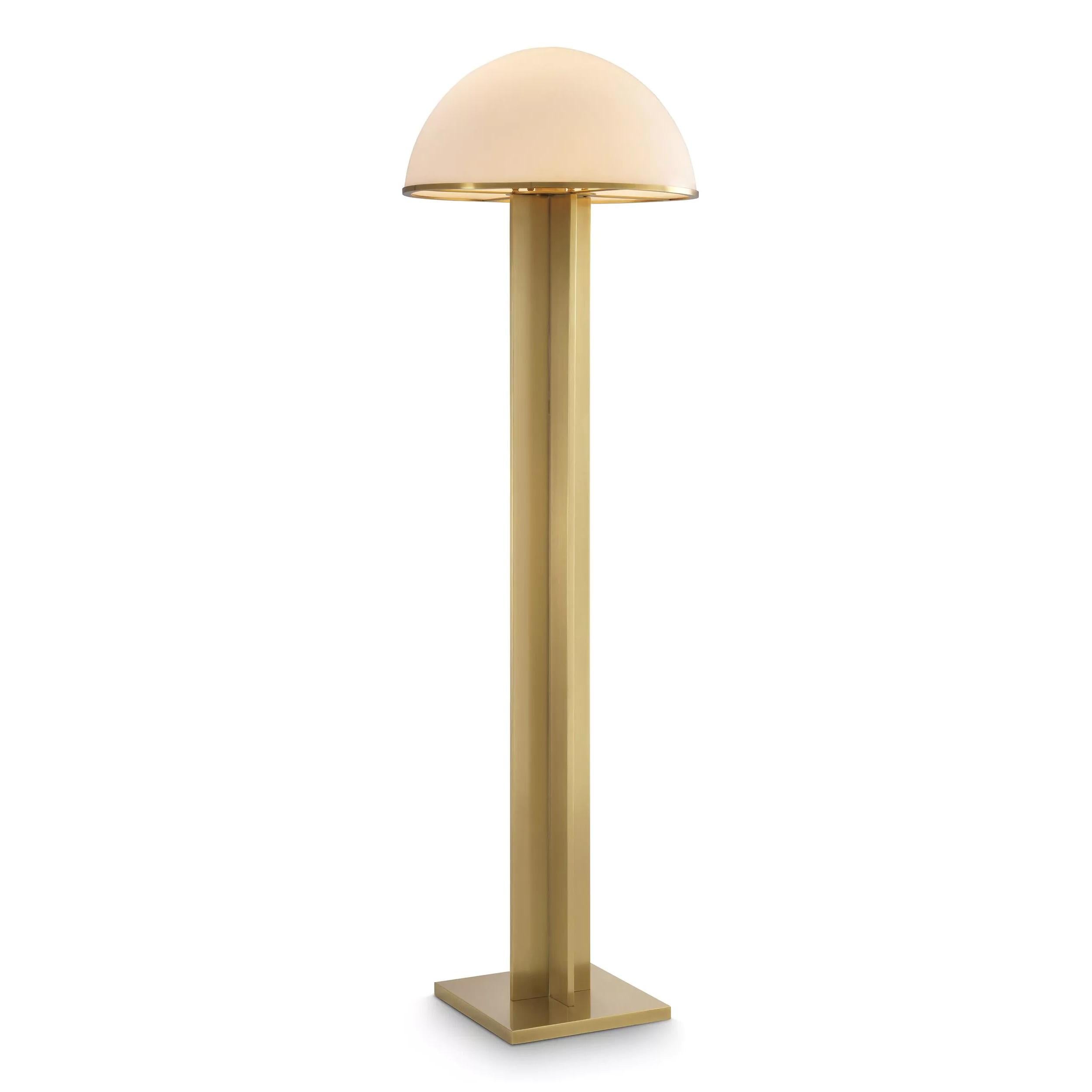 Contemporary 1920s Design and Art Deco Style Brass and White Opaline Glass Floor Lamp For Sale