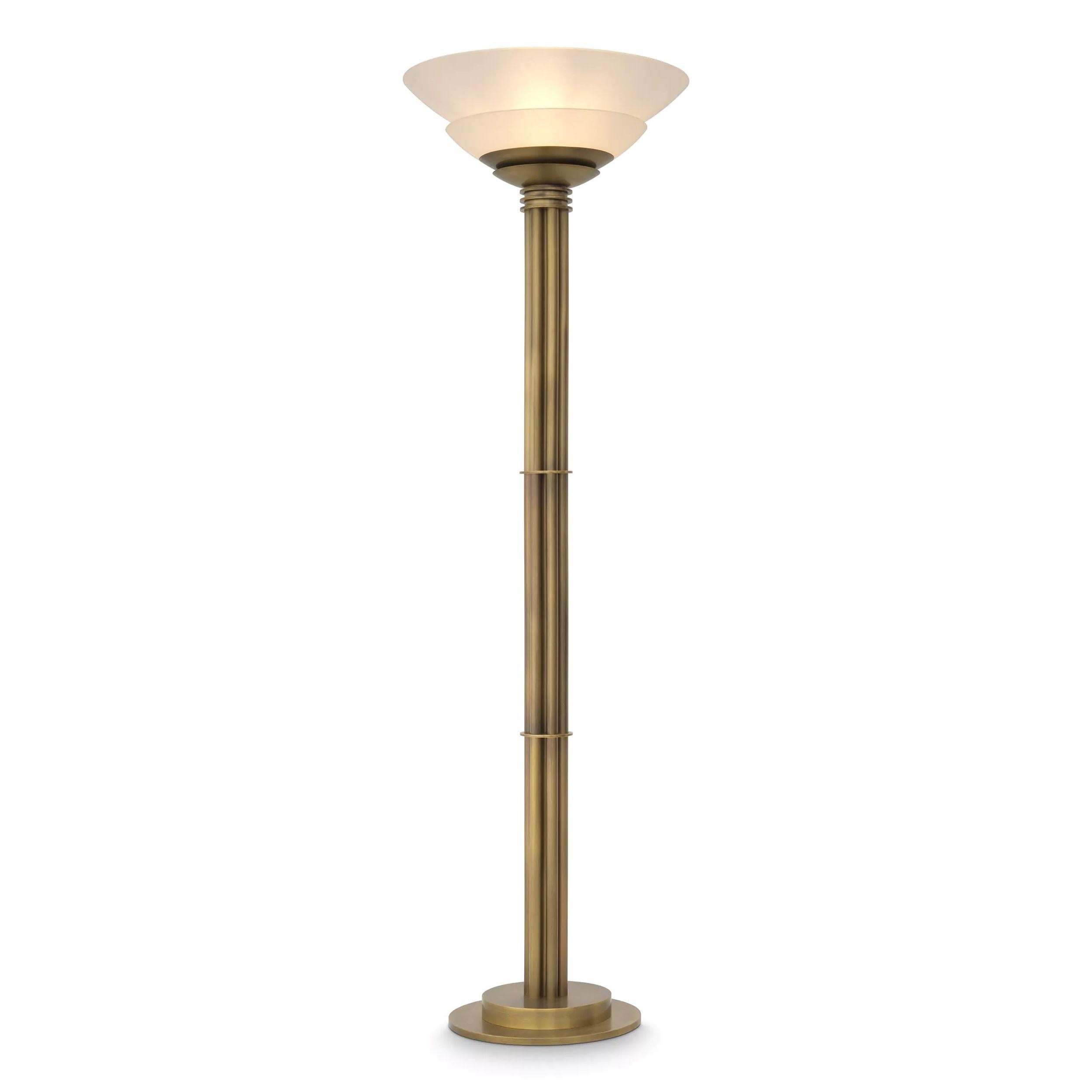 Metal 1920s Design and Art Deco Style Brass and White Opaline Glass Floor Lamp For Sale