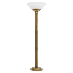1920s Design and Art Deco Style Brass and White Opaline Glass Floor Lamp