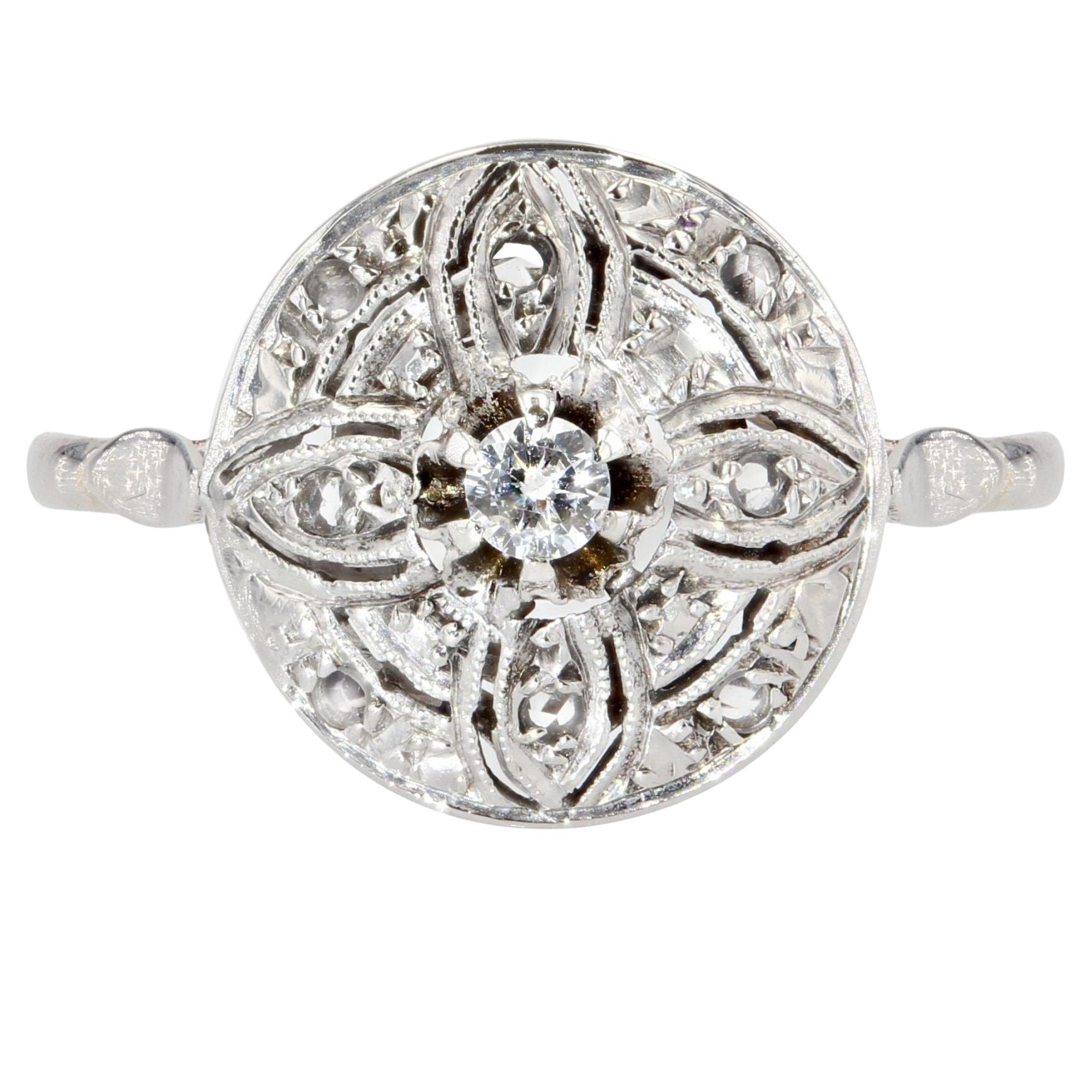 1920er Jahre Diamantring aus 18 Karat Weißgold, dünner runder Ring