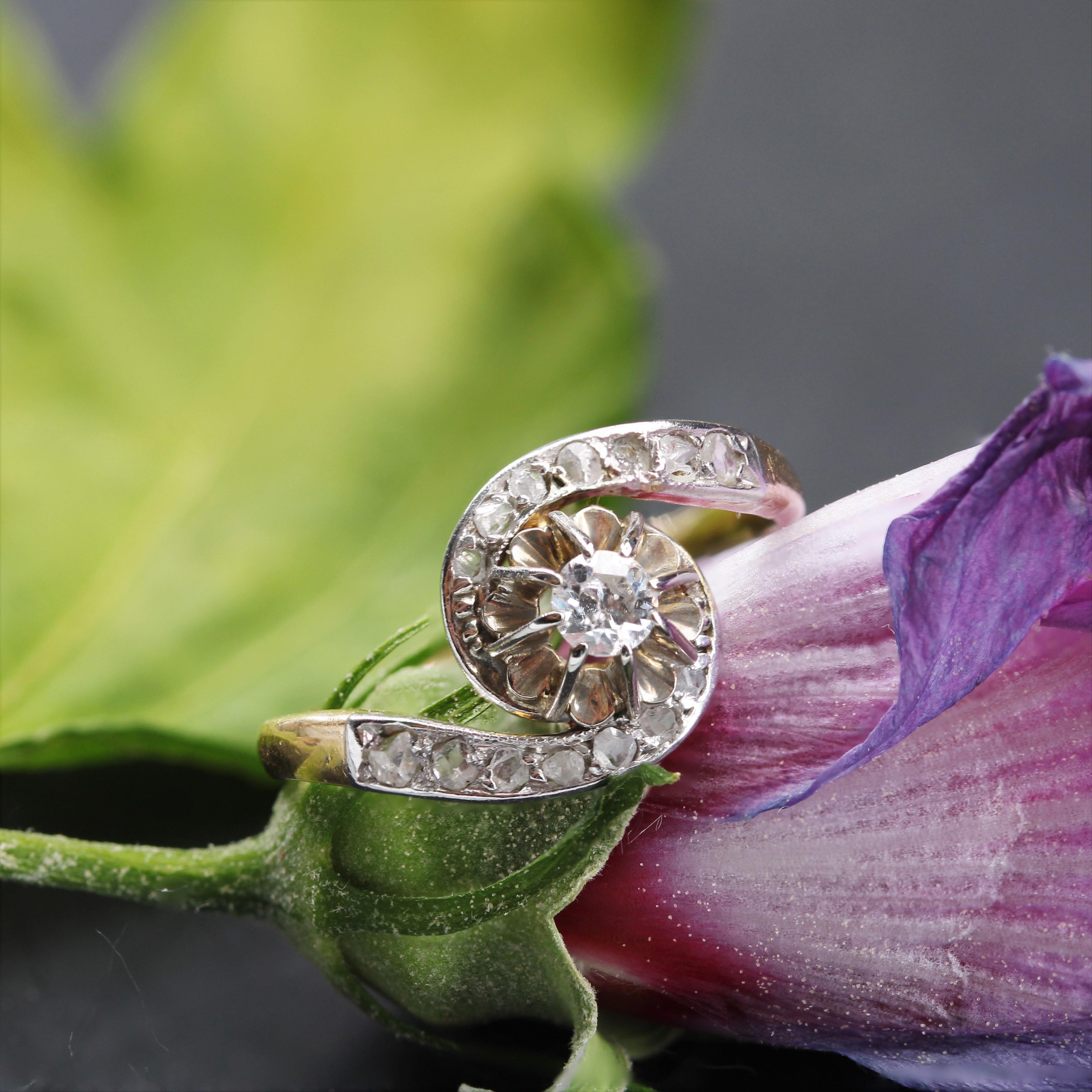 1920er Jahre Diamant 18 Karat Gelbgold Platin Wirbel-Ring (Belle Époque) im Angebot