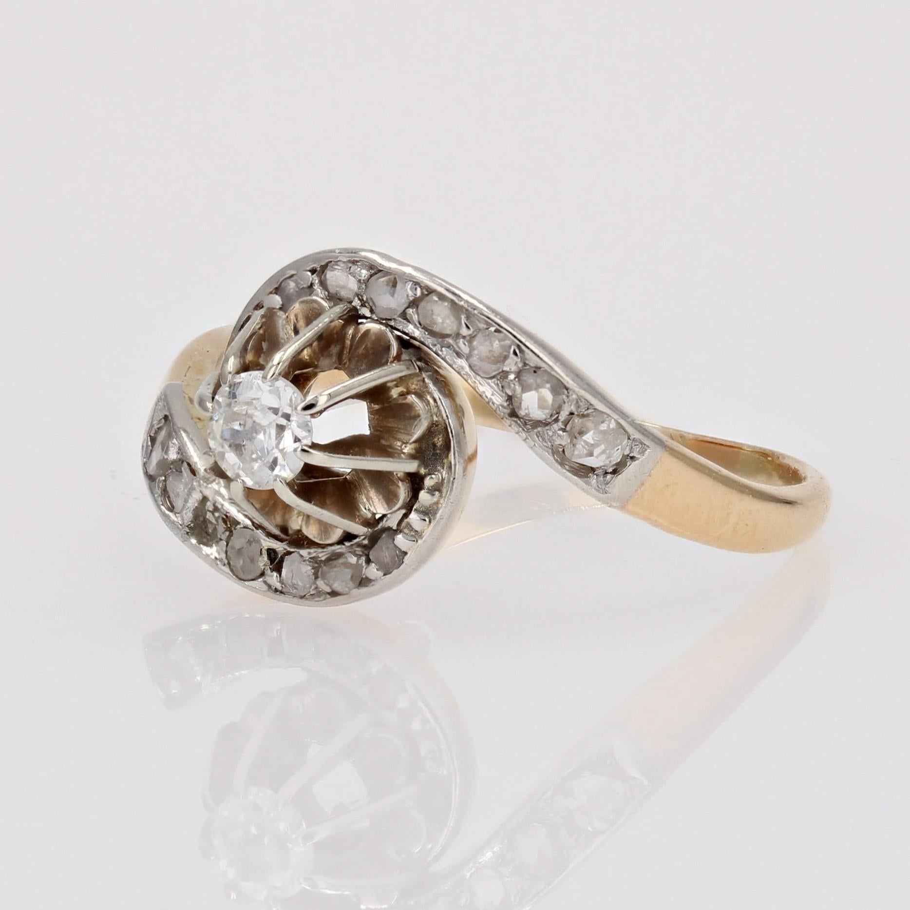 1920er Jahre Diamant 18 Karat Gelbgold Platin Wirbel-Ring (Brillantschliff) im Angebot
