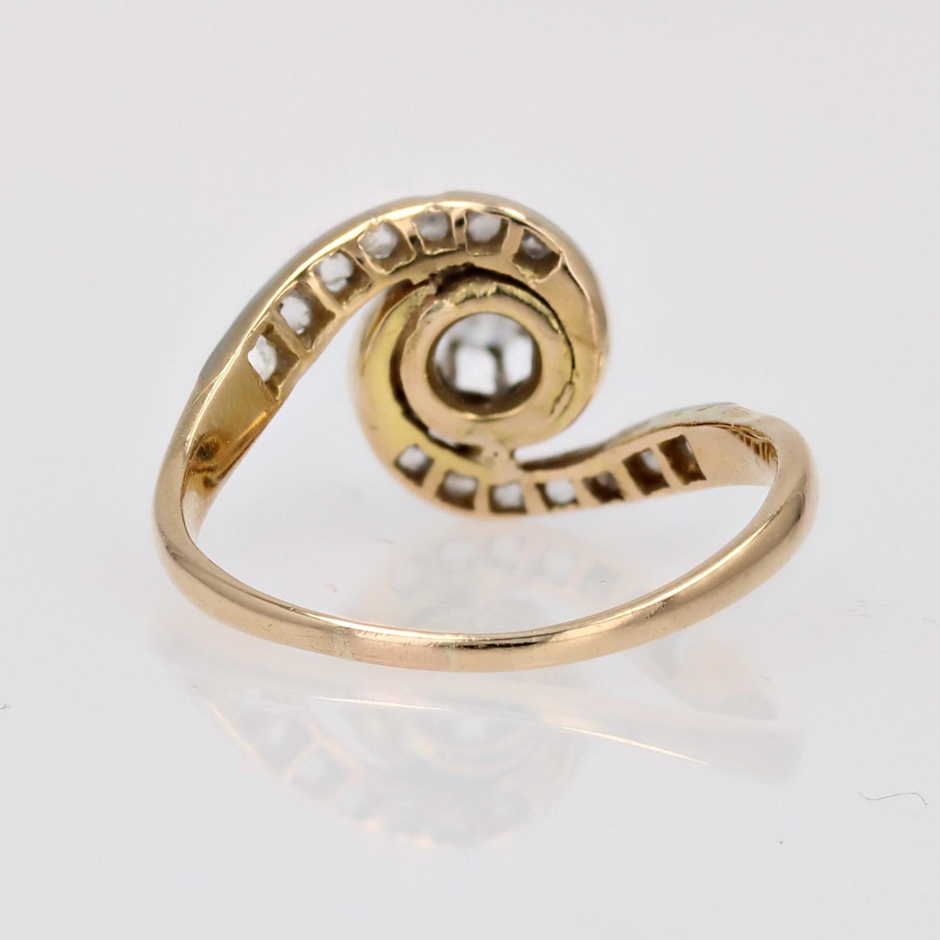Women's 1920s Diamond 18 Karat Yellow Gold Platinum Swirl Ring For Sale