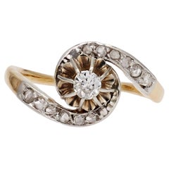 1920s Diamond 18 Karat Yellow Gold Platinum Swirl Ring