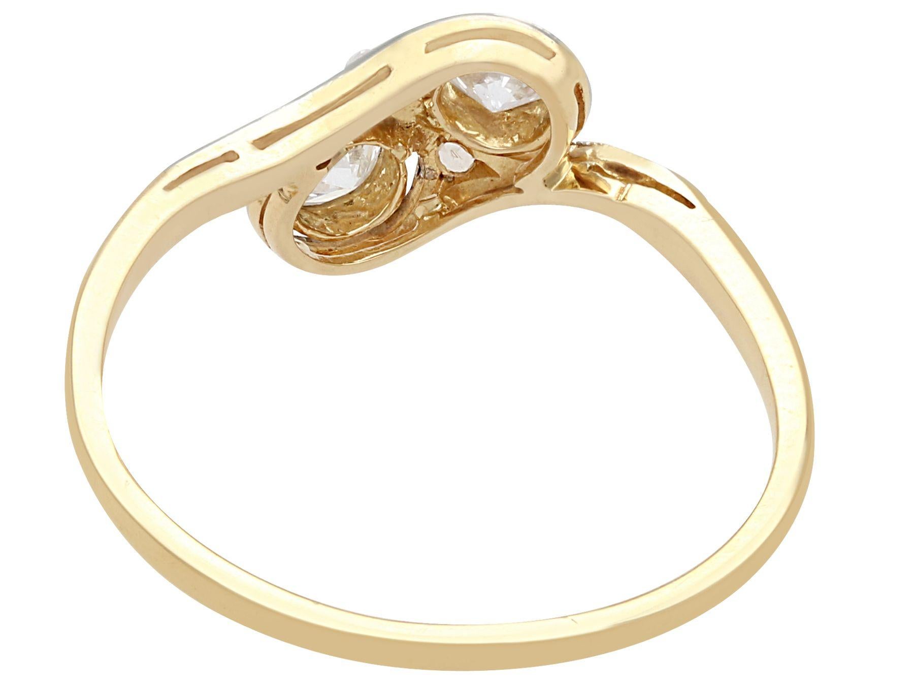 Round Cut 1920s Diamond and Yellow Gold Twist Ring