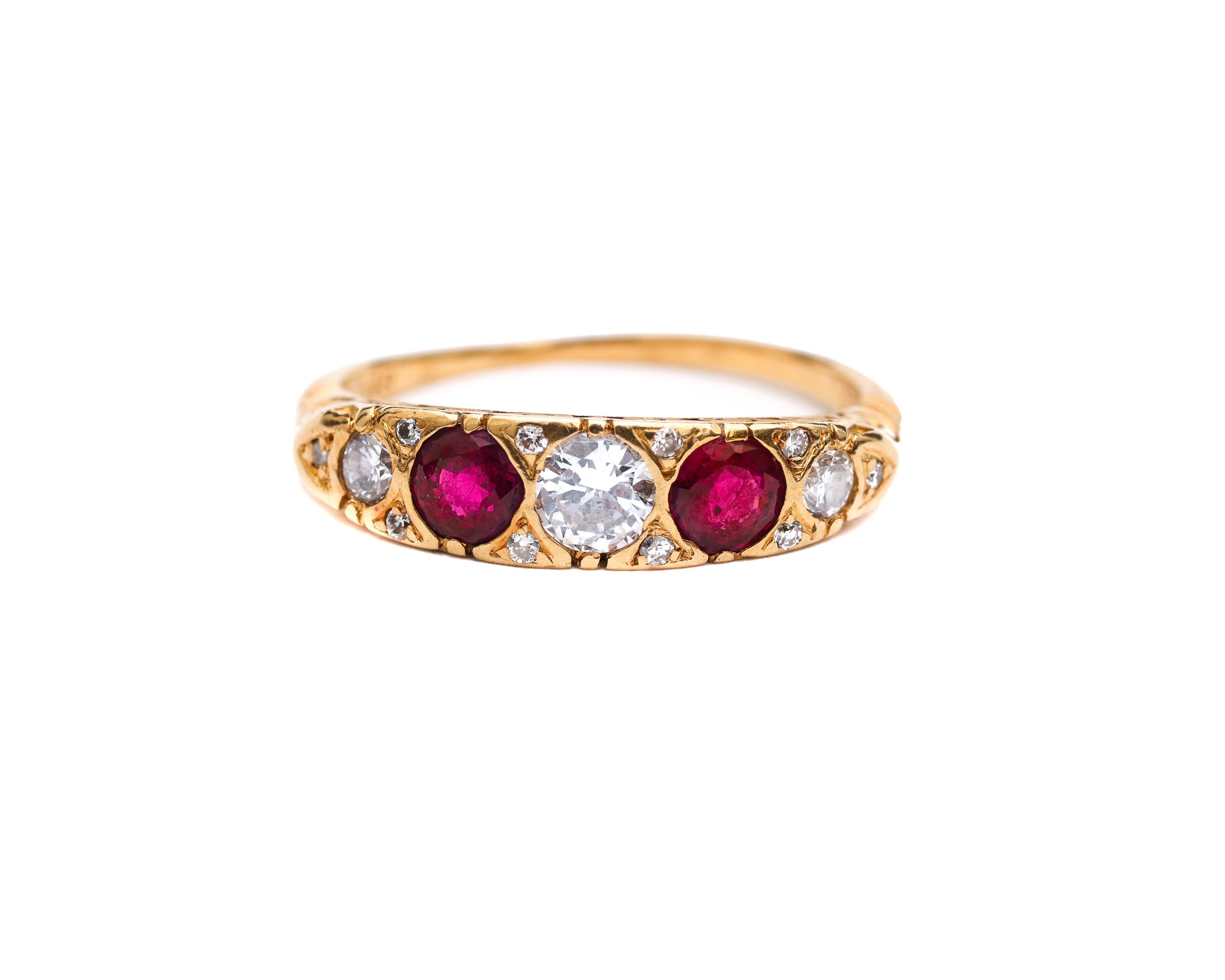 1920s Diamond and Ruby Band Ring, 18 Karat Gold In Excellent Condition For Sale In Atlanta, GA