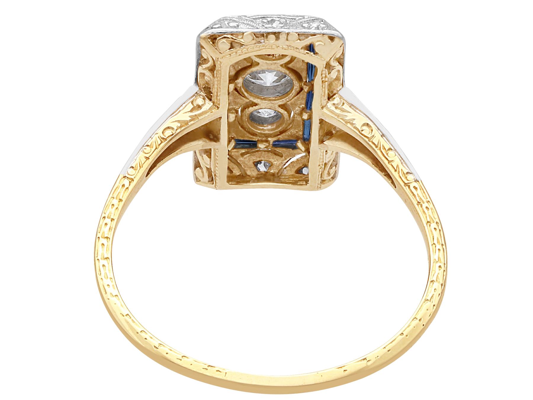 1920er Jahre Diamant und Saphir Gelbgold Art Deco Cocktail Ring (Rundschliff) im Angebot