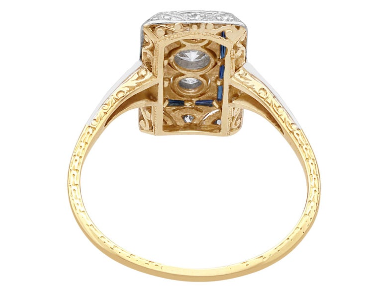 1920s, Diamond and Sapphire Yellow Gold Art Deco Cocktail Ring In Excellent Condition For Sale In Jesmond, Newcastle Upon Tyne