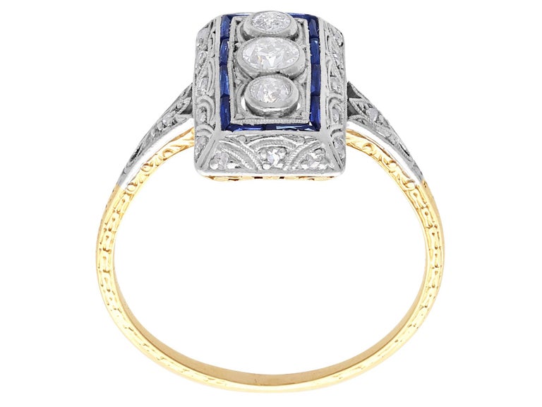 Women's 1920s, Diamond and Sapphire Yellow Gold Art Deco Cocktail Ring For Sale